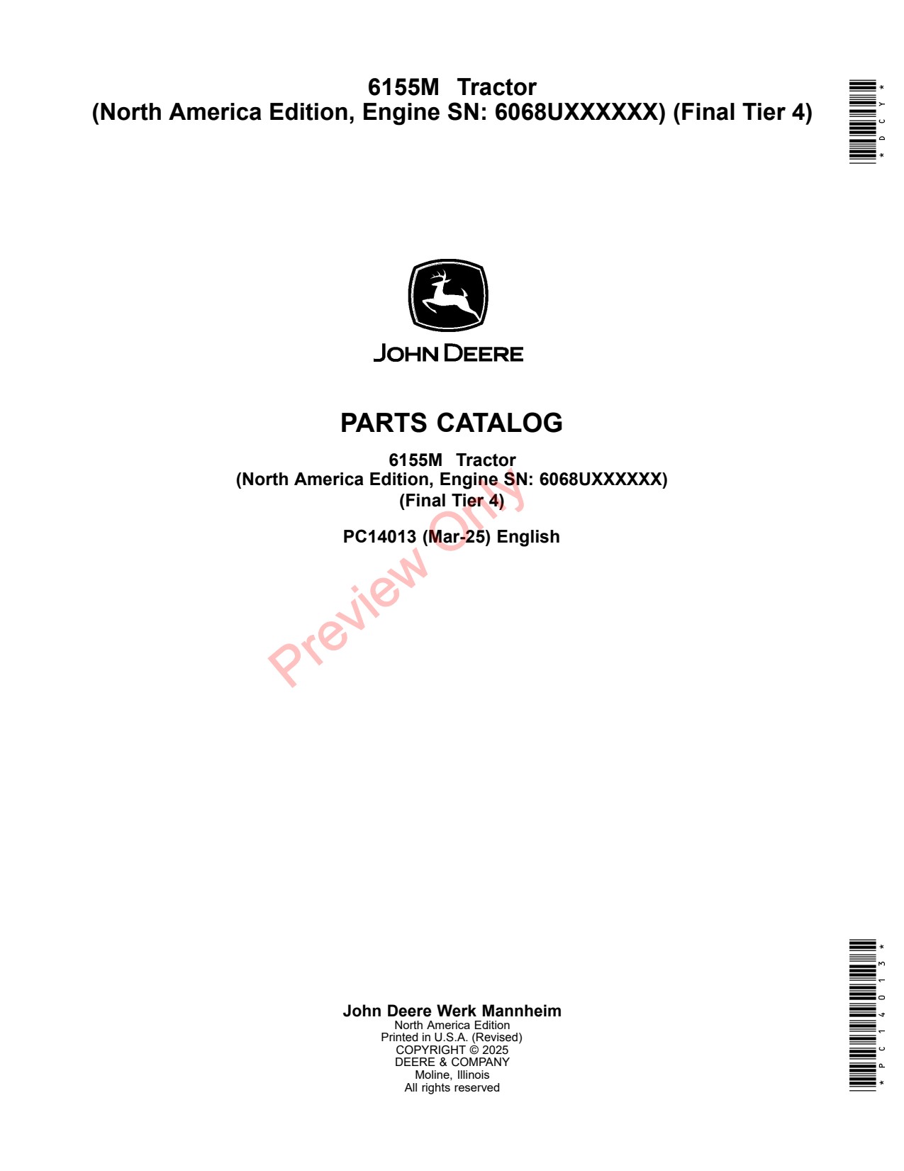 John Deere 6155M Tractor Parts Catalog PC14013 1 John Deere 6155M Tractor Parts Catalog PC14013