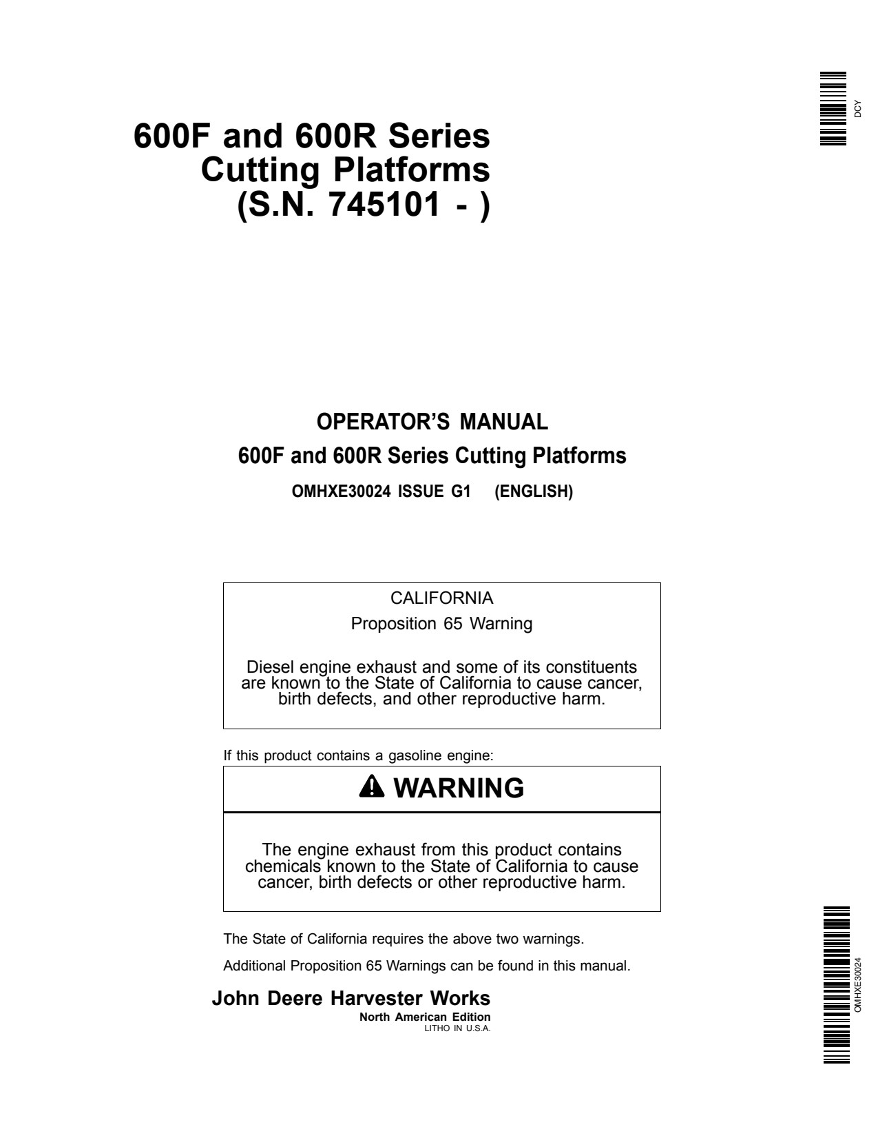 John Deere 615F 618F 620F 622 F 625F 630F 618R 620R 622R 625R 630R 635F 600 Header Platform Operator Manual OMHXE30024 1 John Deere 615F 618F 620F 622 F 625F 630F 618R 620R 622R 625R 630R 635F 600 Header Platform Operator Manual OMHXE30024