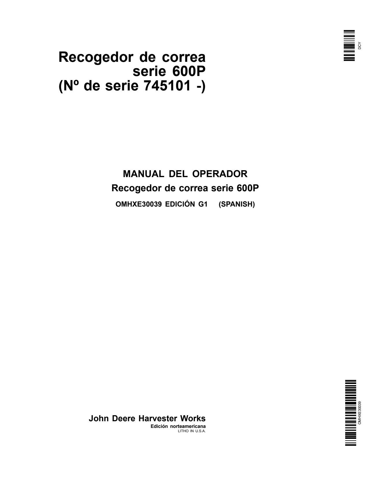 John Deere 615P 600P Belt Pickup Operator Manual OMHXE30039 ES 1 John Deere 615P 600P Belt Pickup Operator Manual OMHXE30039 ES