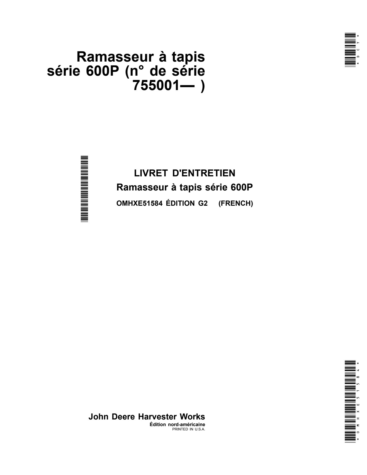 John Deere 615P 600P Belt Pickup Operator Manual OMHXE51584 FR 1 John Deere 615P 600P Belt Pickup Operator Manual OMHXE51584 FR