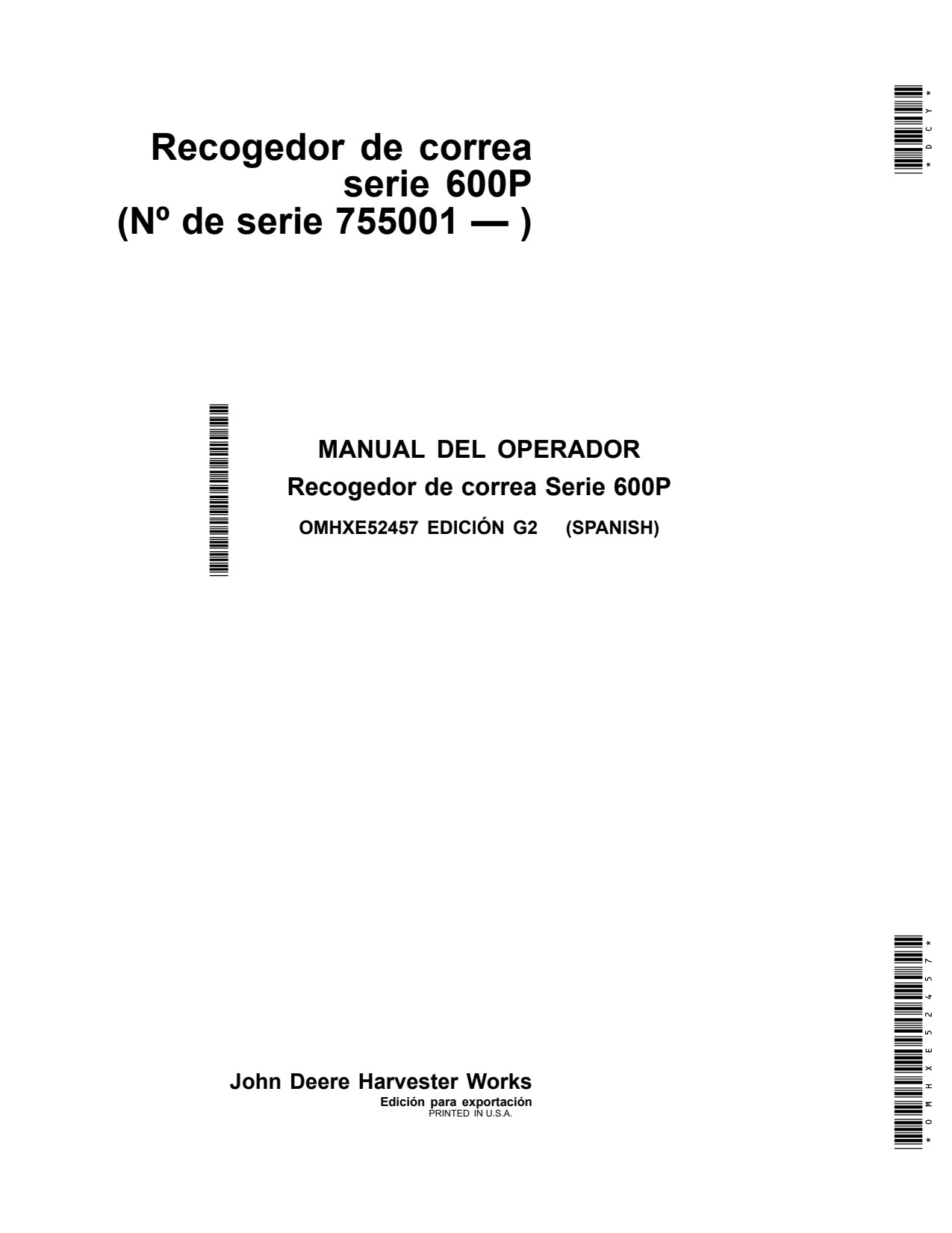 John Deere 615P 600P Belt Pickup Operator Manual OMHXE52457 ES 1 John Deere 615P 600P Belt Pickup Operator Manual OMHXE52457 ES
