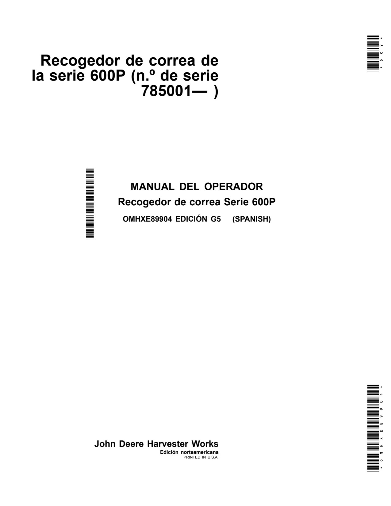 John Deere 615P 600P Belt Pickup Operator Manual OMHXE89904 ES 1 John Deere 615P 600P Belt Pickup Operator Manual OMHXE89904 ES