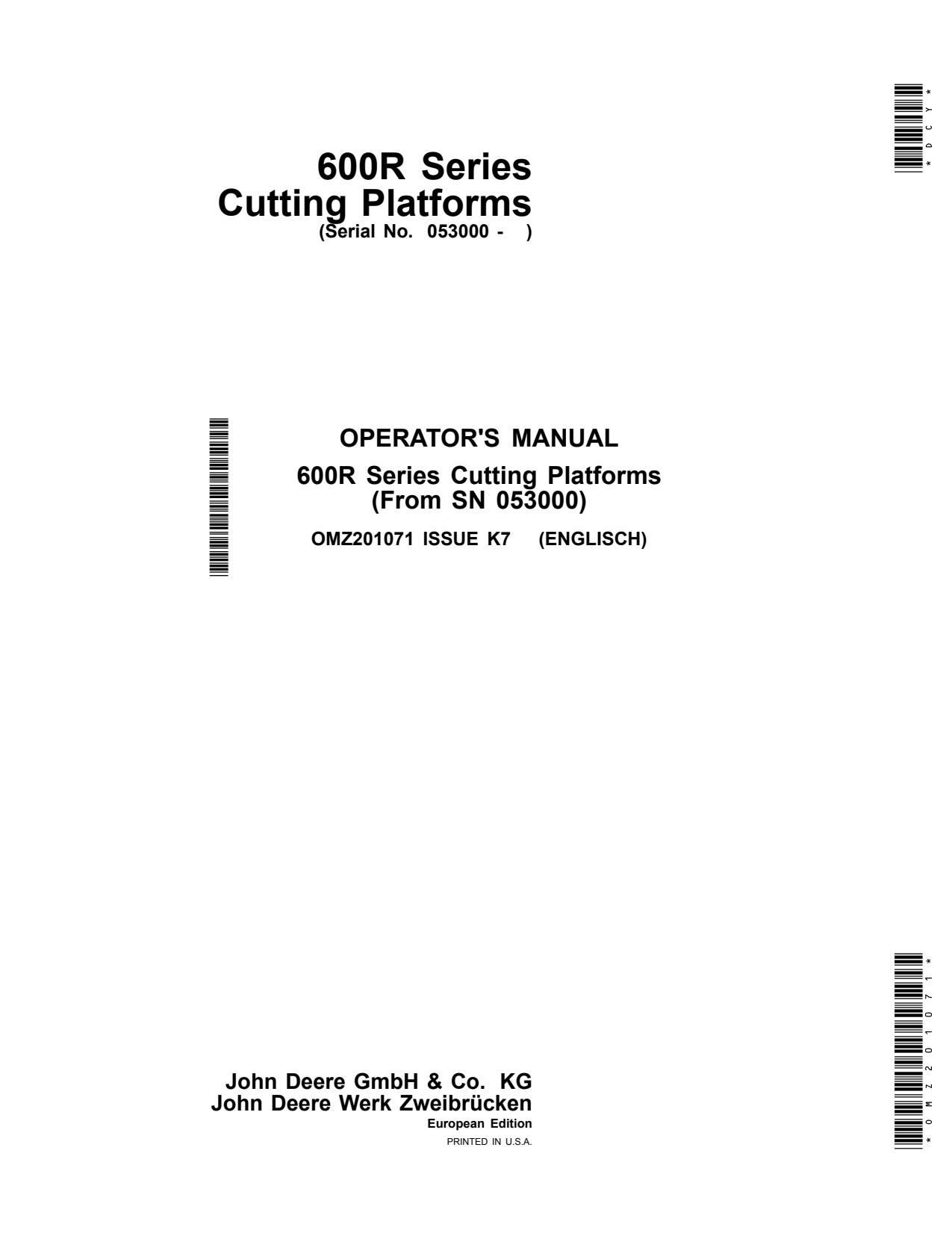 John Deere 616R 618R 620R 622R 625R 630R 635R Header Platform Operator Manual OMZ201071 1 John Deere 616R 618R 620R 622R 625R 630R 635R Header Platform Operator Manual OMZ201071