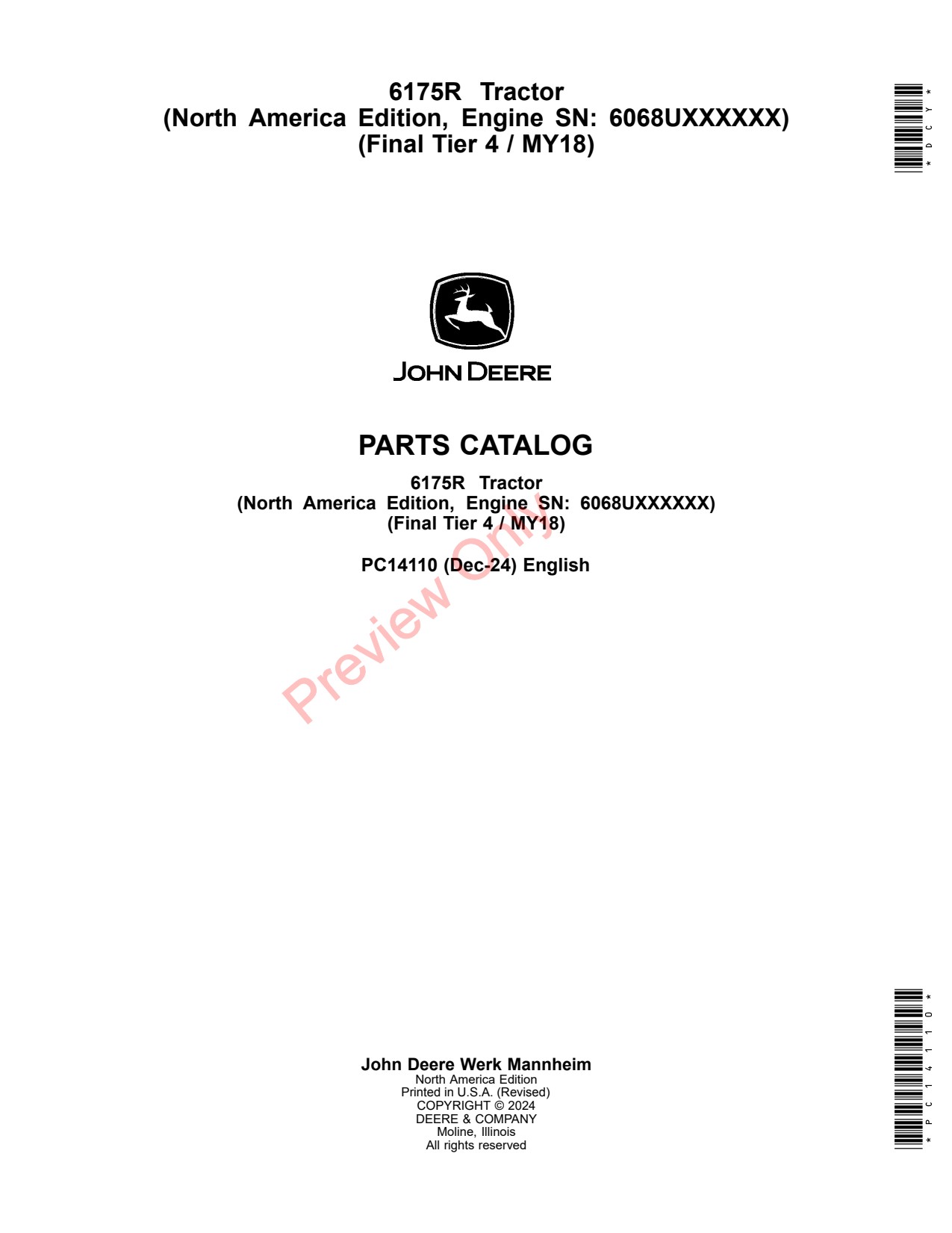 John Deere 6175R MY18 Tractor Parts Catalog PC14110 1 John Deere 6175R MY18 Tractor Parts Catalog PC14110