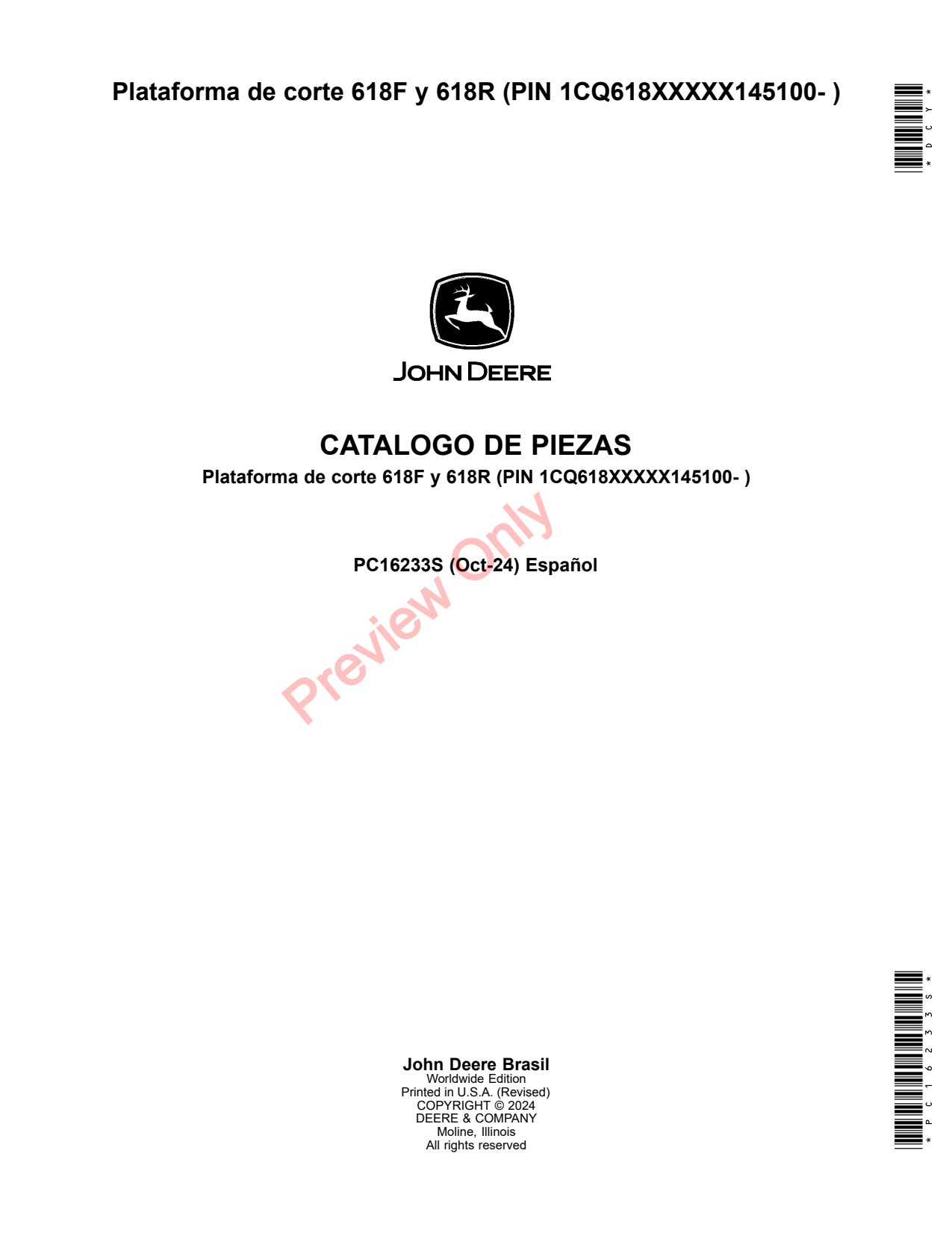 John Deere 618F 618R Header Platform Parts Catalog PC16233S ES 1 John Deere 618F 618R Header Platform Parts Catalog PC16233S ES