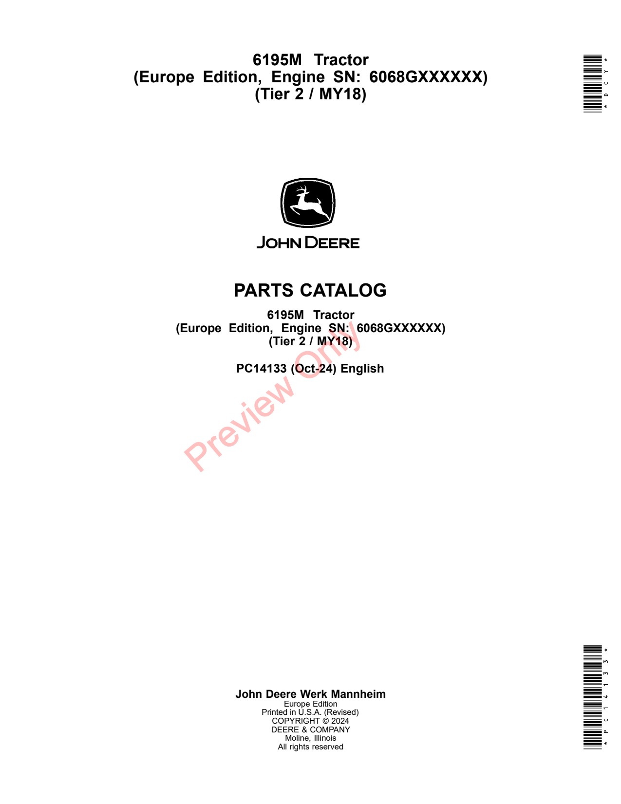 John Deere 6195M MY18 Tractor Parts Catalog PC14133 1 John Deere 6195M MY18 Tractor Parts Catalog PC14133