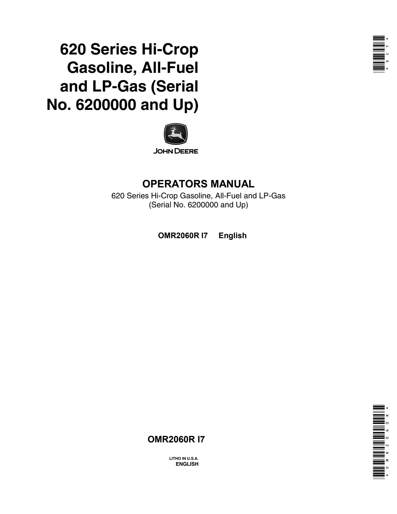 John Deere 620 Utility Hi-crop Tractor Operator Manual OMR2060R 1 John Deere 620 Utility Hi-crop Tractor Operator Manual OMR2060R