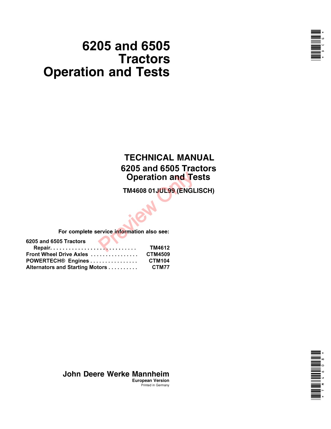 John Deere 6205 6505 Tractor Operation Test Technical Manual TM4608 1 John Deere 6205 6505 Tractor Operation Test Technical Manual TM4608