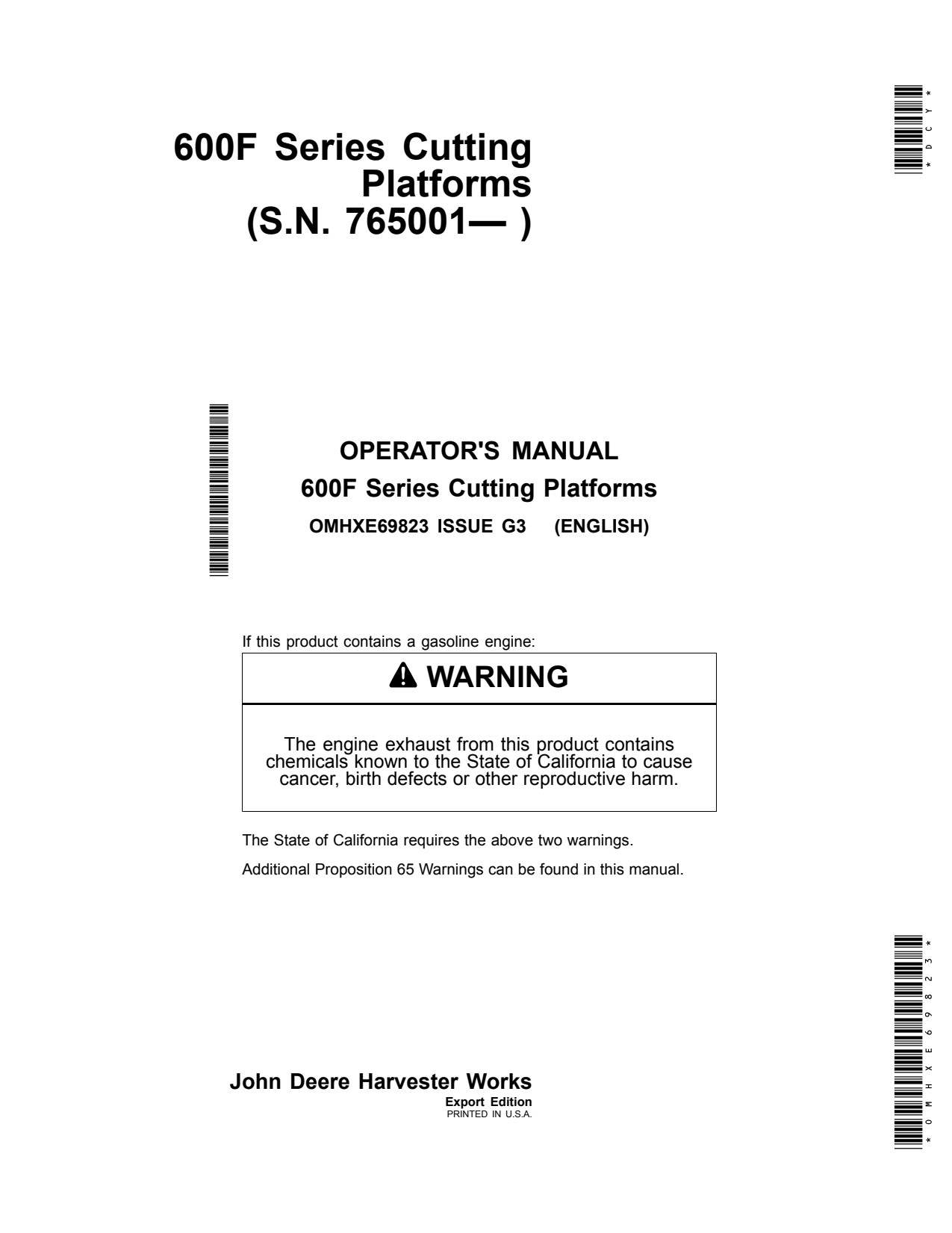 John Deere 620F 622F 625F 630F 635F 600F Header Platform Operator Manual OMHXE69823 1 John Deere 620F 622F 625F 630F 635F 600F Header Platform Operator Manual OMHXE69823