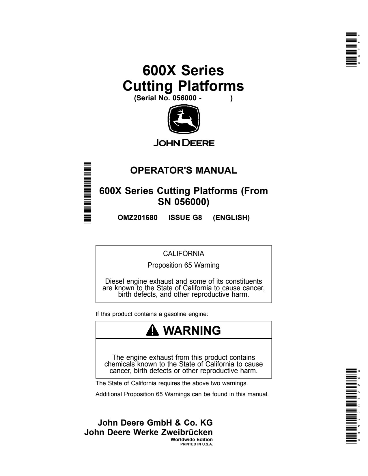 John Deere 622X 625X 630X 635X 640X Header Platform Operator Manual OMZ201680 1 John Deere 622X 625X 630X 635X 640X Header Platform Operator Manual OMZ201680