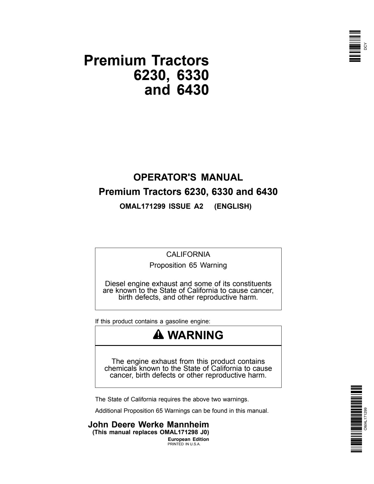 John Deere 6230 to 6430 Premium Tractor Operator Manual OMAL171299 1 John Deere 6230 to 6430 Premium Tractor Operator Manual OMAL171299