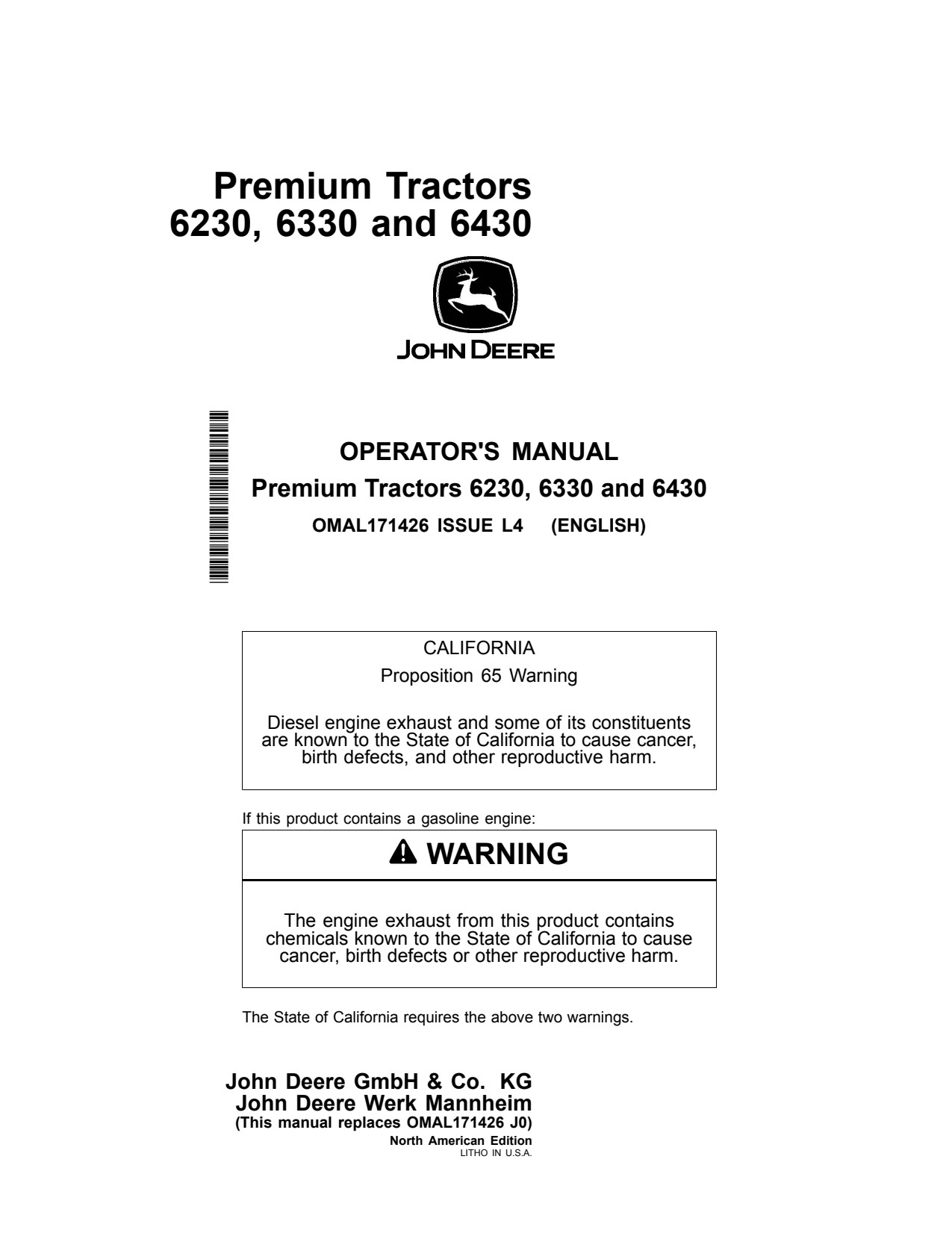 John Deere 6230 to 6430 Premium Tractor Operator Manual OMAL171426 1 John Deere 6230 to 6430 Premium Tractor Operator Manual OMAL171426