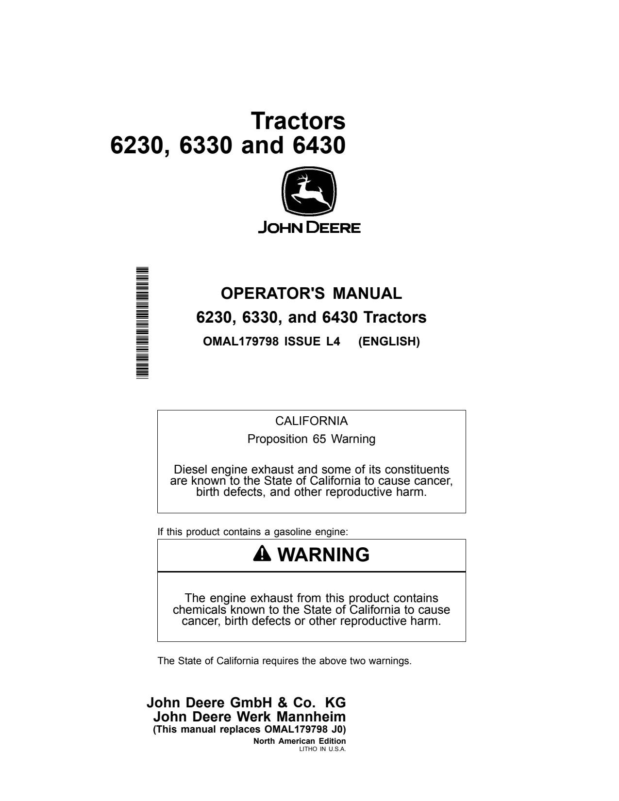 John Deere 6230 to 6430 Premium Tractor Operator Manual OMAL179798 1 John Deere 6230 to 6430 Premium Tractor Operator Manual OMAL179798
