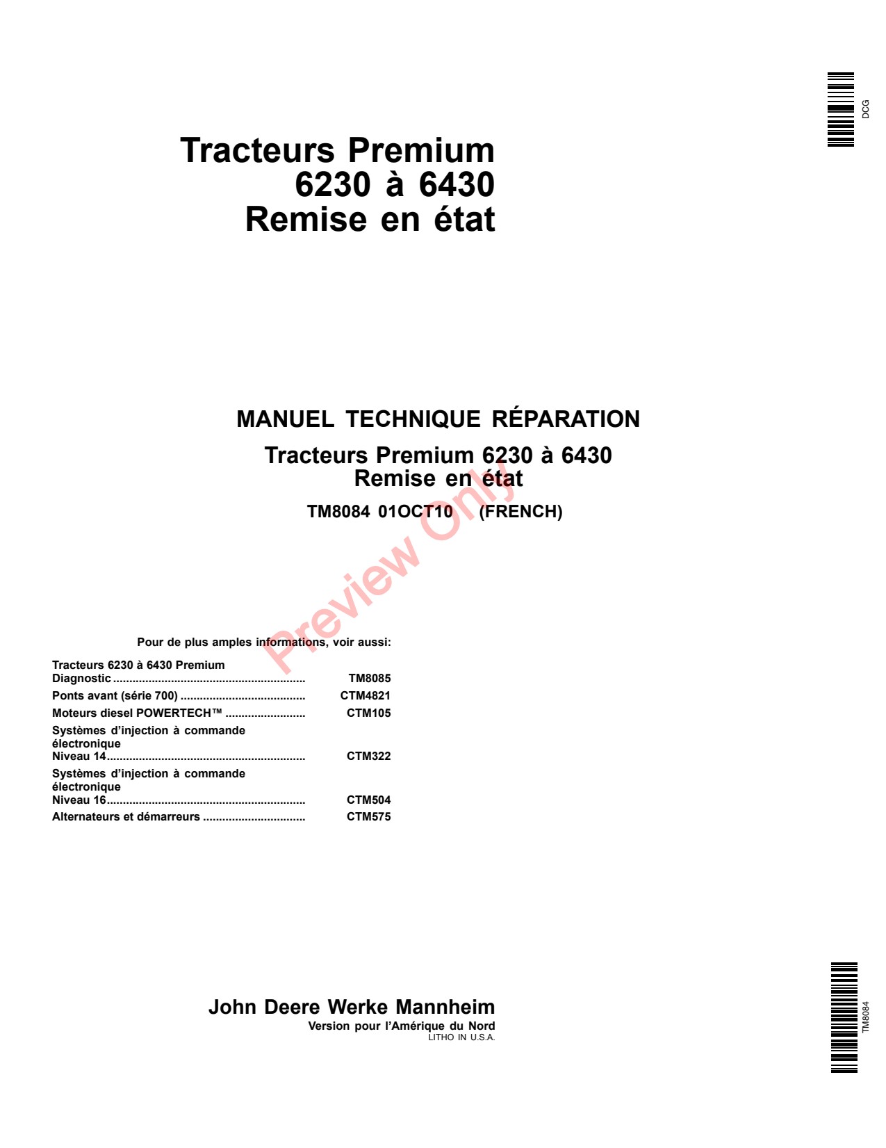 John Deere 6230 to 6430 Premium Tractor Technical Manual TM8084 FR 1 John Deere 6230 to 6430 Premium Tractor Technical Manual TM8084 FR