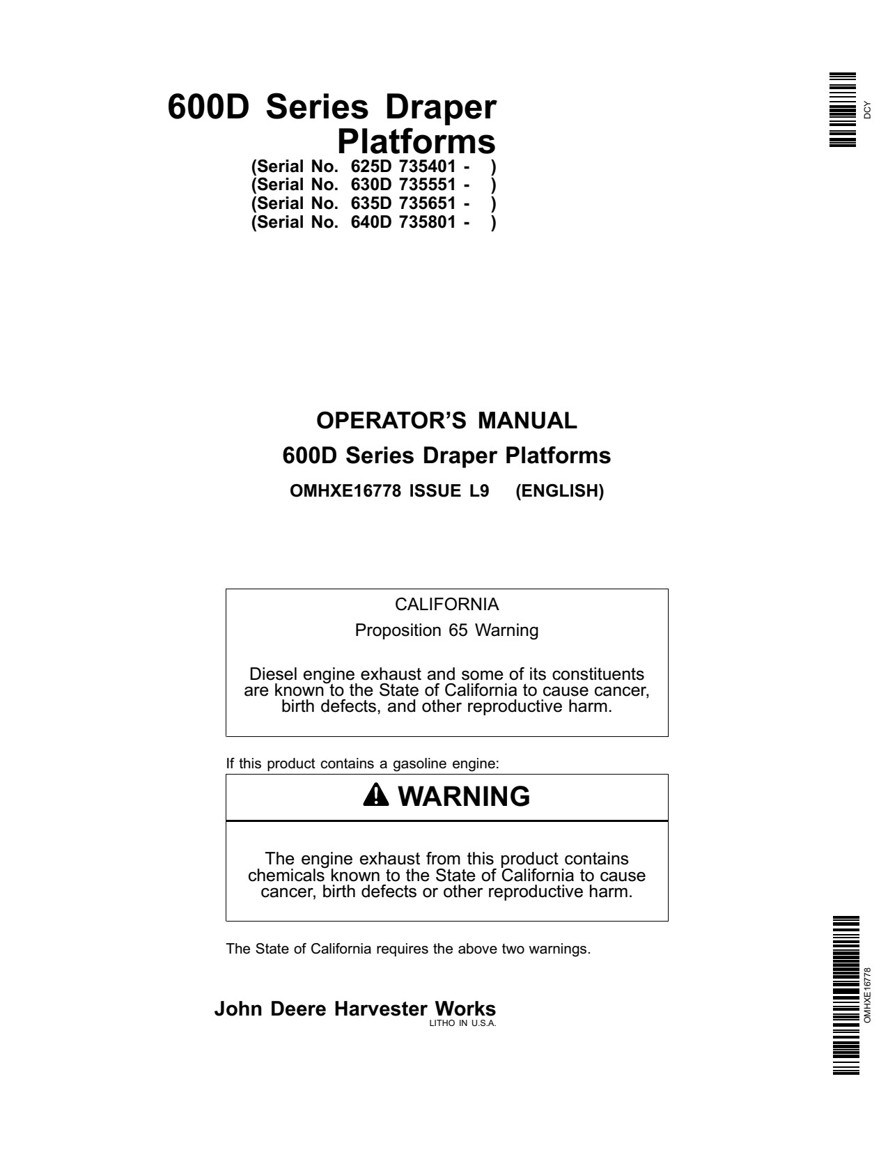 John Deere 625D 630D 635D 640D 600D Header Platform Operator Manual OMHXE16778 1 John Deere 625D 630D 635D 640D 600D Header Platform Operator Manual OMHXE16778