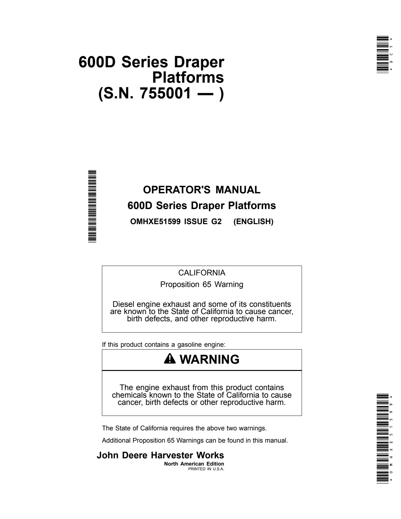 John Deere 625D 630D 635D 640D 600D Header Platform Operator Manual OMHXE51599 1 John Deere 625D 630D 635D 640D 600D Header Platform Operator Manual OMHXE51599