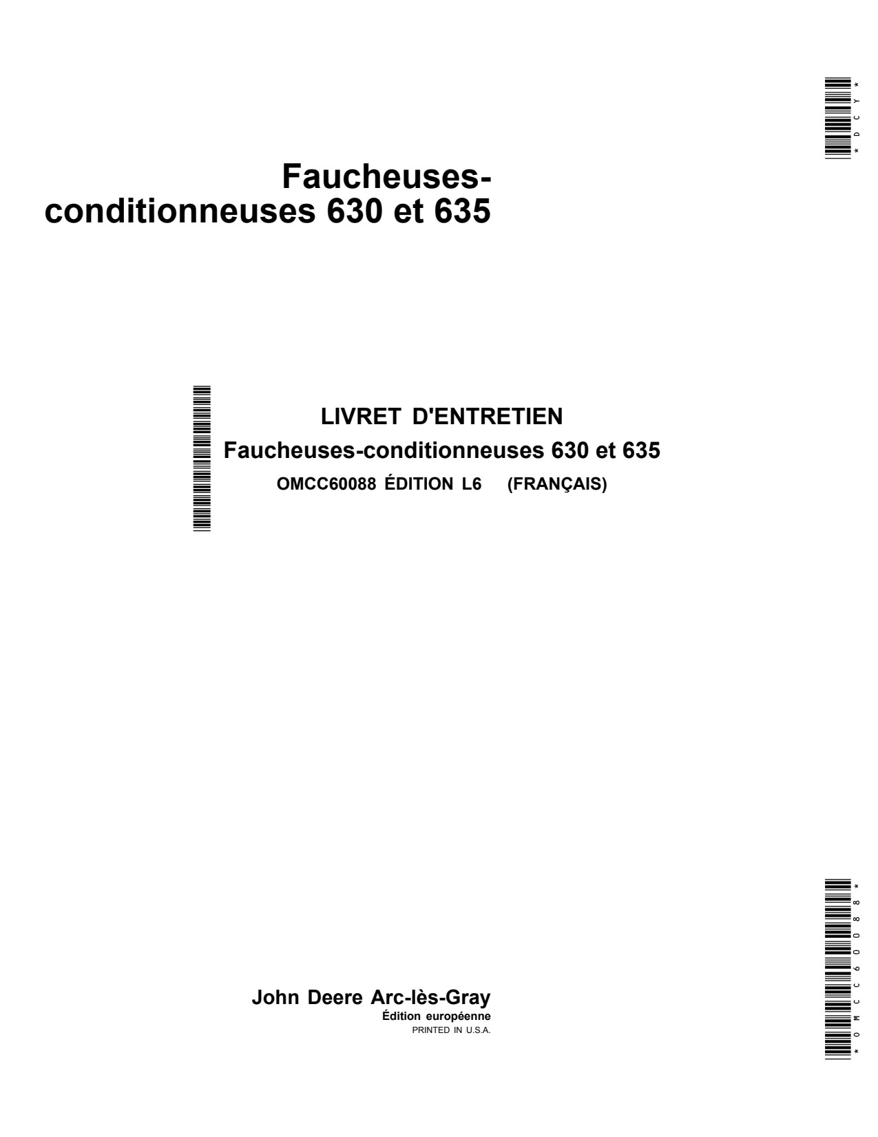 John Deere 630 635 Mower Conditioner Operator Manual OMCC60088 FR 1 John Deere 630 635 Mower Conditioner Operator Manual OMCC60088 FR