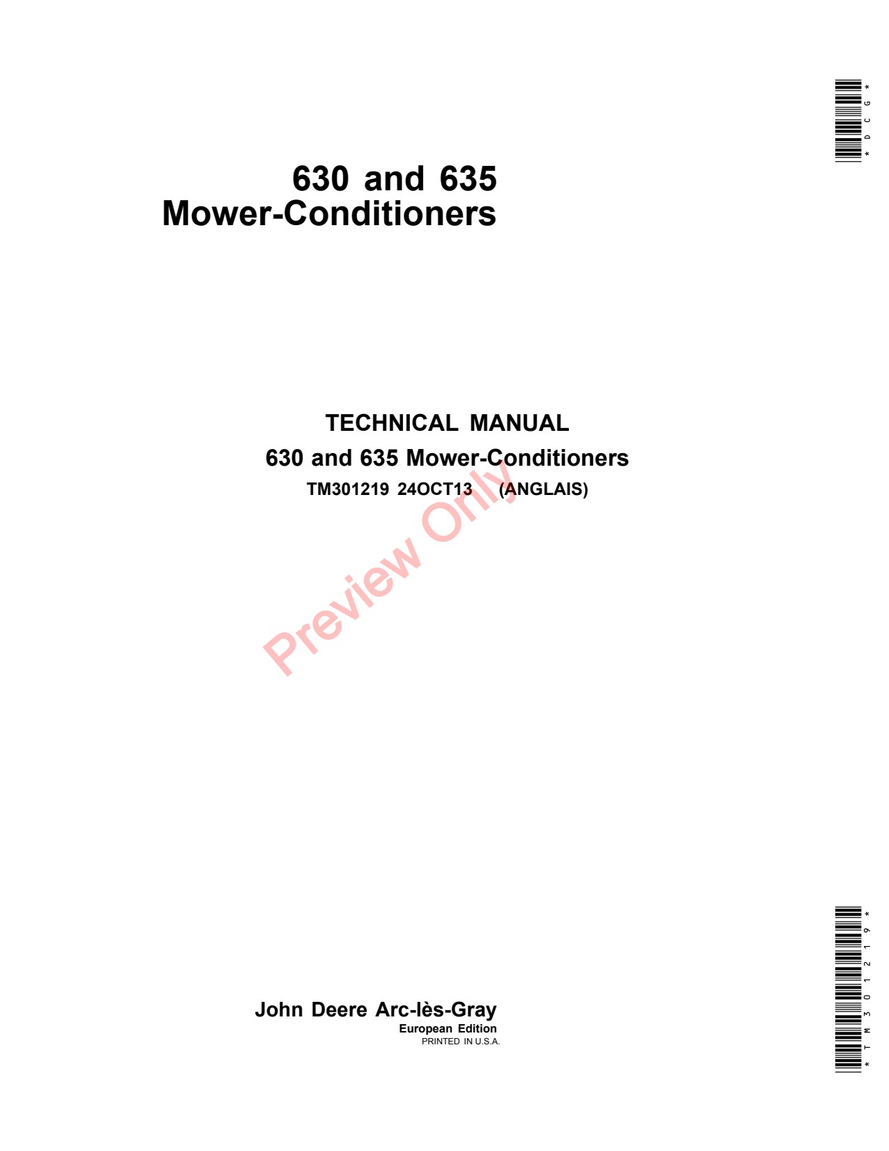 John Deere 630 635 Mower Conditioner Technical Manual TM301219 1 John Deere 630 635 Mower Conditioner Technical Manual TM301219