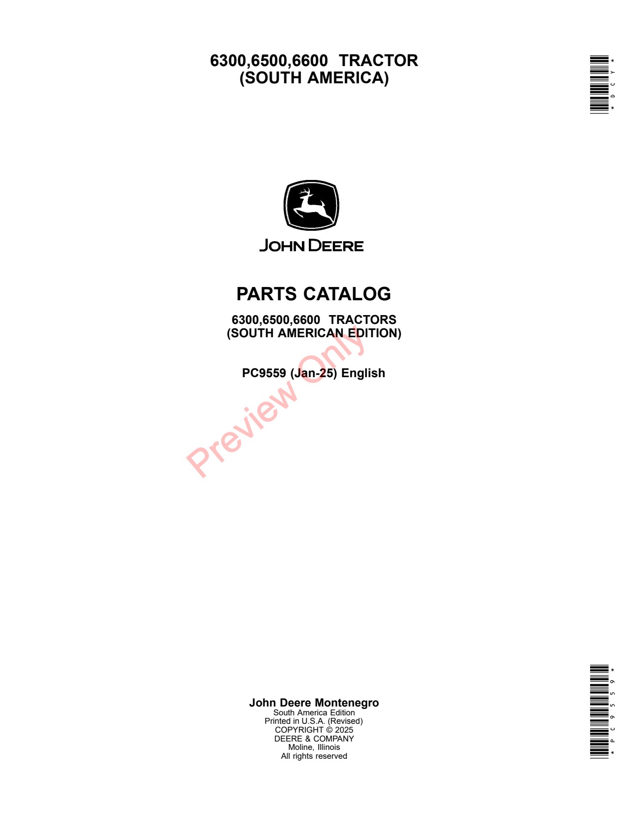 John Deere 6300 6500 6600 Tractor Parts Catalog PC9559 1 John Deere 6300 6500 6600 Tractor Parts Catalog PC9559