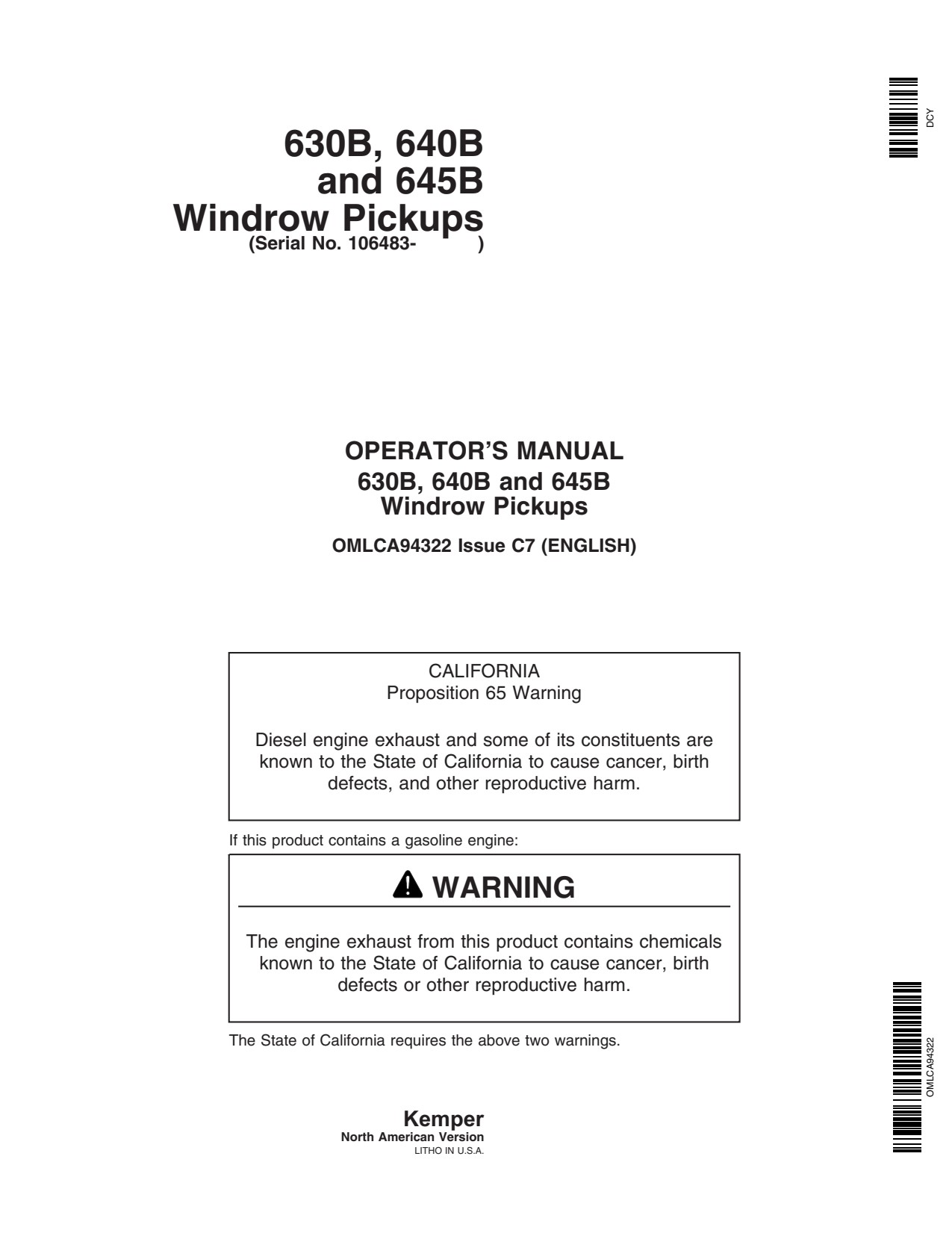 John Deere 630B 640B 645B Windrow Pickup Operator Manual OMLCA94322 1 John Deere 630B 640B 645B Windrow Pickup Operator Manual OMLCA94322
