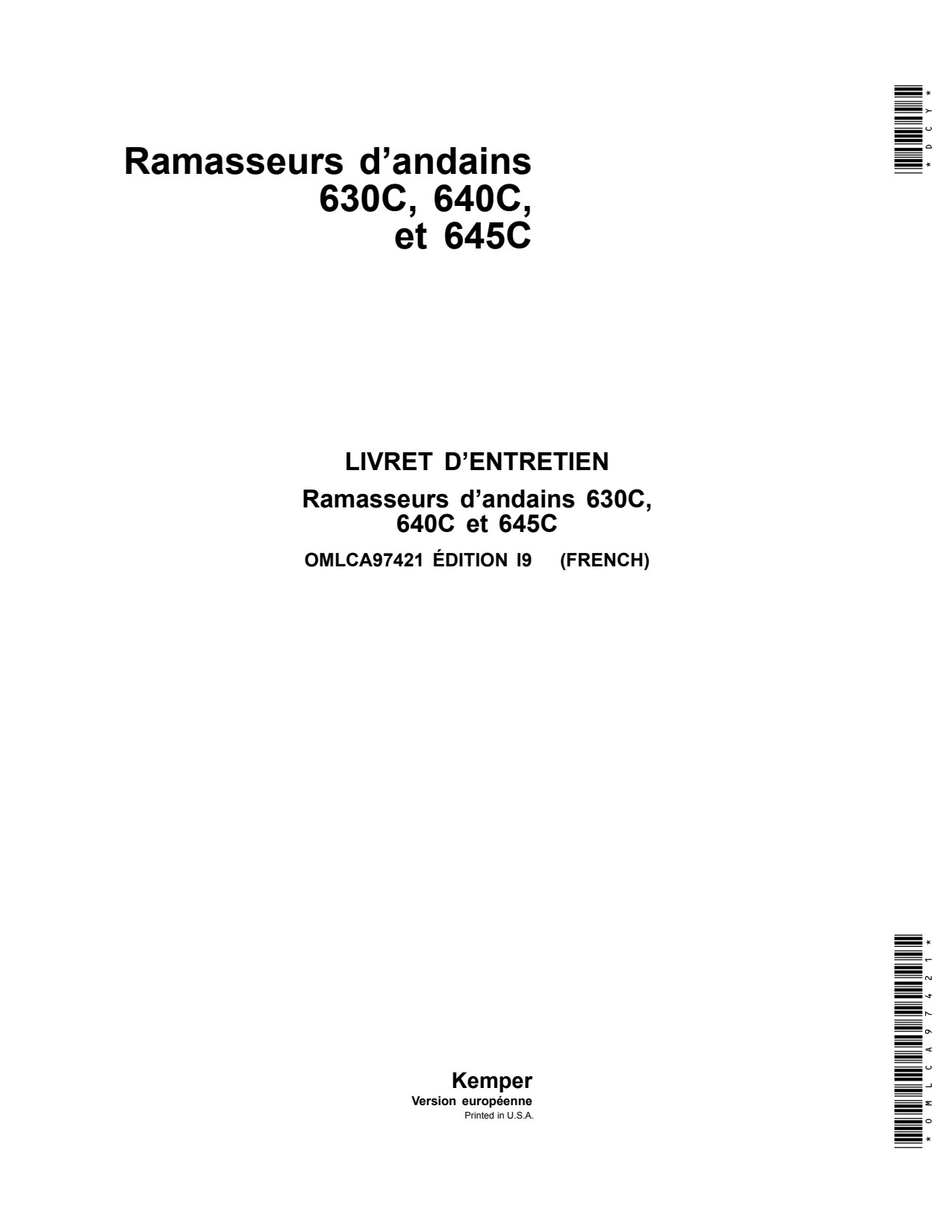 John Deere 630C 640C 645C Windrow Pickup Operator Manual OMLCA97421 FR 1 John Deere 630C 640C 645C Windrow Pickup Operator Manual OMLCA97421 FR