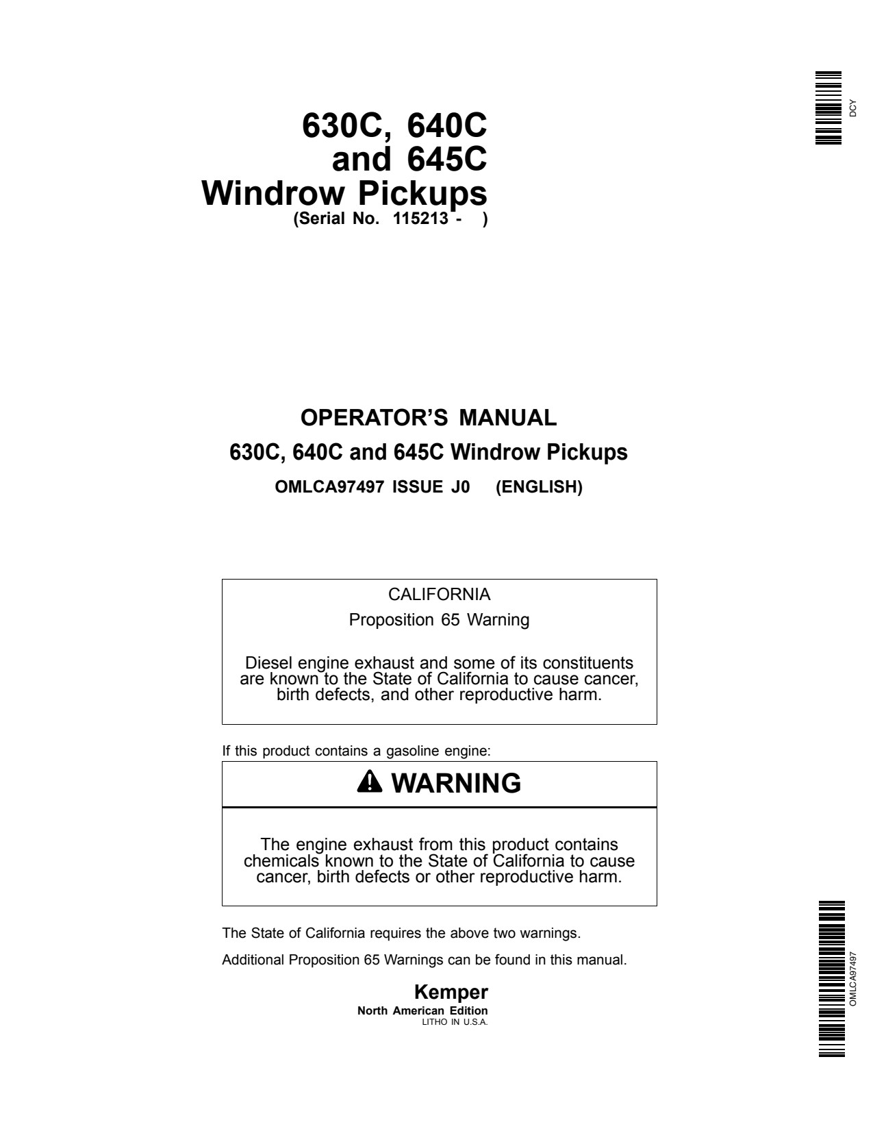 John Deere 630C 640C 645C Windrow Pickup Operator Manual OMLCA97497 1 John Deere 630C 640C 645C Windrow Pickup Operator Manual OMLCA97497