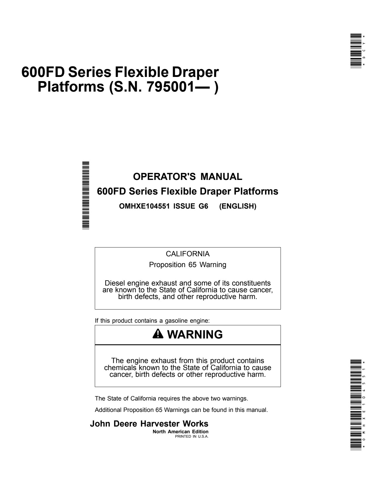 John Deere 630FD 635FD 640FD 645FD 600FD Flexible Header Platform Operator Manual OMHXE104551 1 John Deere 630FD 635FD 640FD 645FD 600FD Flexible Header Platform Operator Manual OMHXE104551