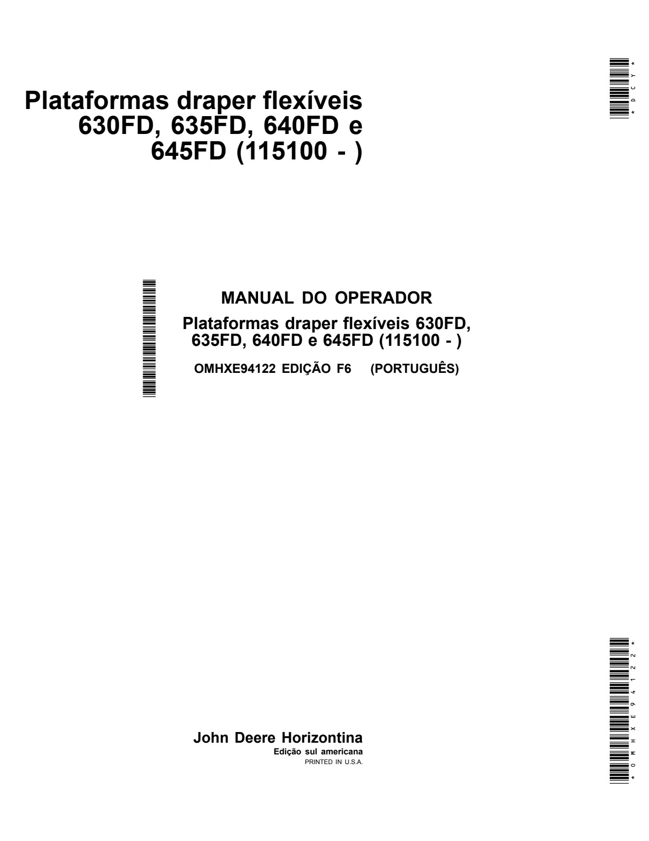 John Deere 630FD 635FD 640FD 645FD Flexible Header Platform Operator Manual OMHXE94122 PT 1 John Deere 630FD 635FD 640FD 645FD Flexible Header Platform Operator Manual OMHXE94122 PT