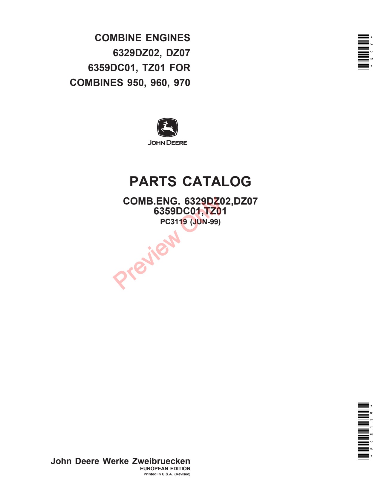 John Deere 63229DZ02 DZ07 6359DC01 TZ01 Combine Engine Parts Catalog PC3119 1 John Deere 63229DZ02 DZ07 6359DC01 TZ01 Combine Engine Parts Catalog PC3119