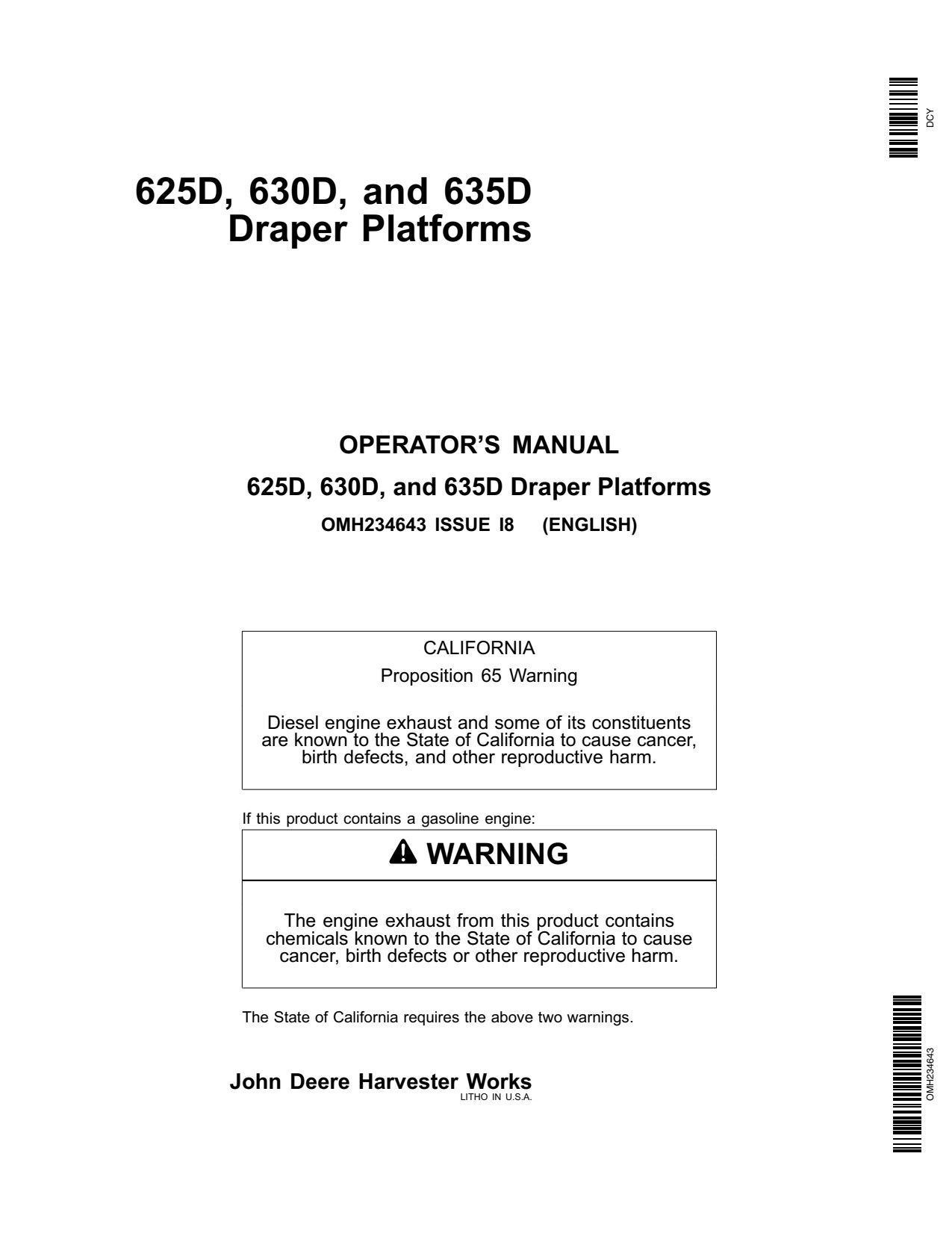 John Deere 635D 625D 630D Header Platform Operator Manual OMH234643 1 John Deere 635D 625D 630D Header Platform Operator Manual OMH234643
