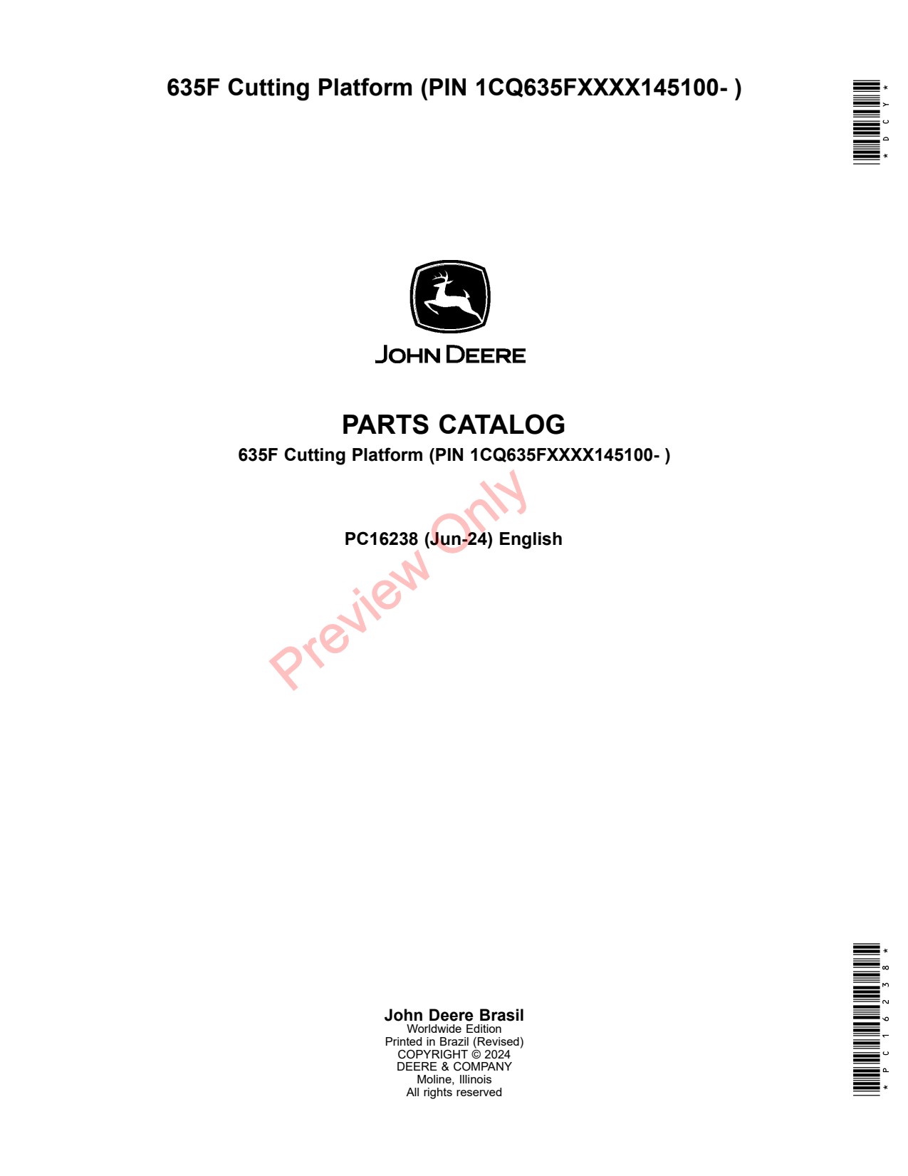 John Deere 635F Header Platform Parts Catalog PC16238 1 John Deere 635F Header Platform Parts Catalog PC16238