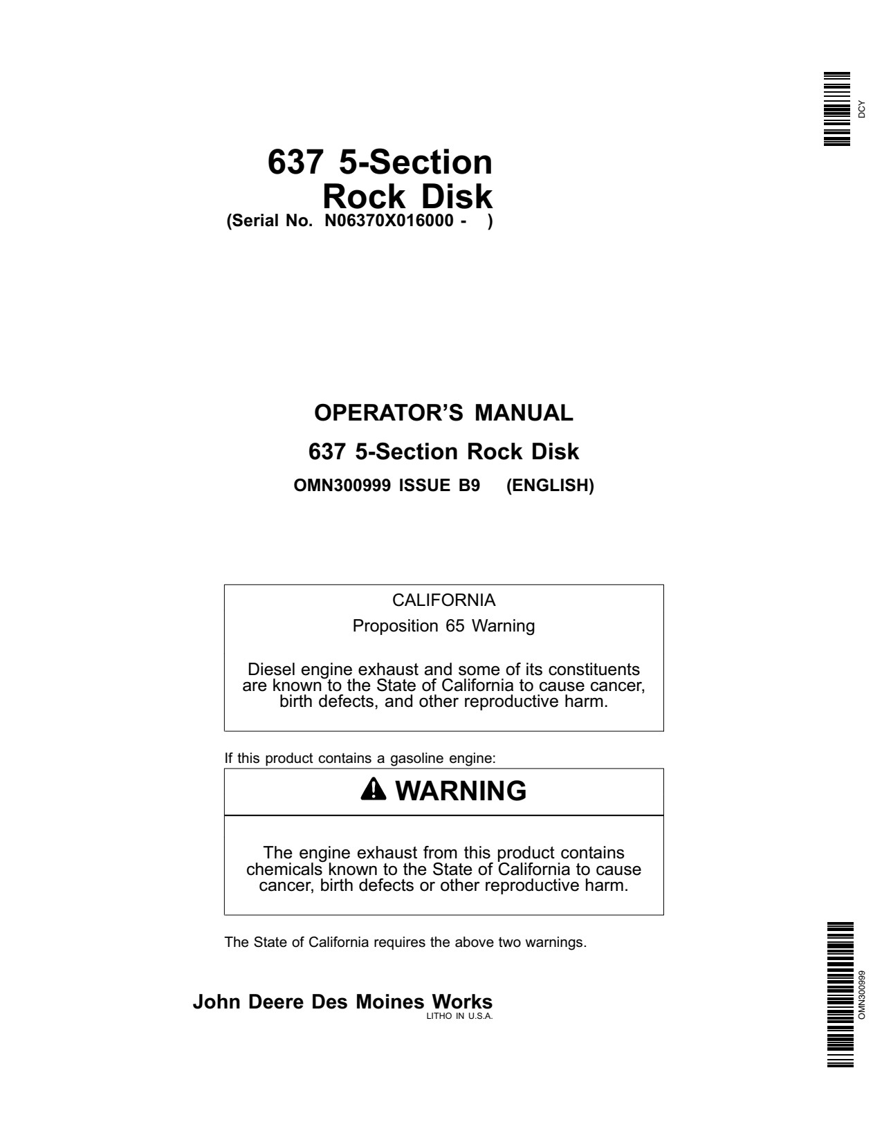 John Deere 637 Section Rock Disk Operator Manual OMN300999 1 John Deere 637 Section Rock Disk Operator Manual OMN300999