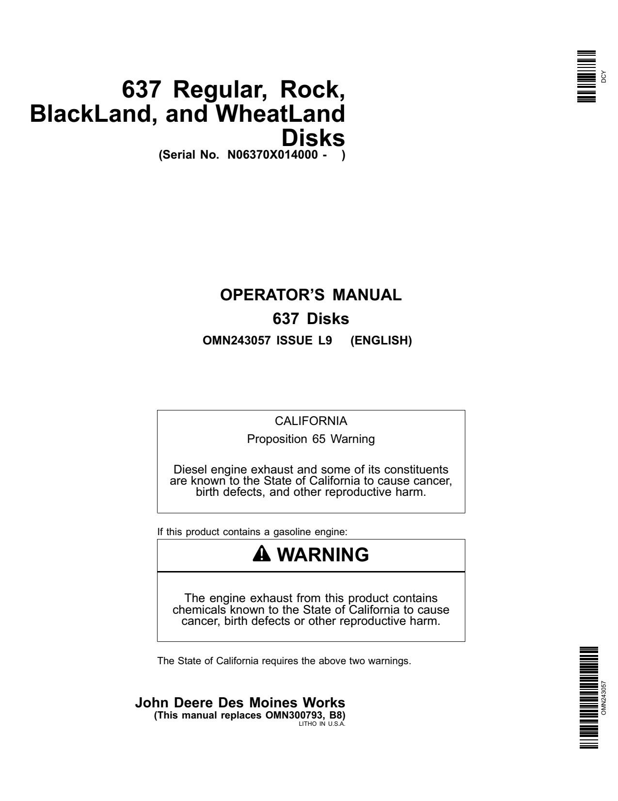 John Deere 637 Wheatland Disk Operator Manual OMN243057 1 John Deere 637 Wheatland Disk Operator Manual OMN243057