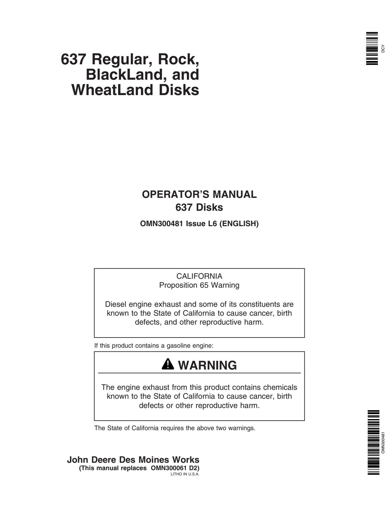 John Deere 637 Wheatland Disk Operator Manual OMN300481 1 John Deere 637 Wheatland Disk Operator Manual OMN300481