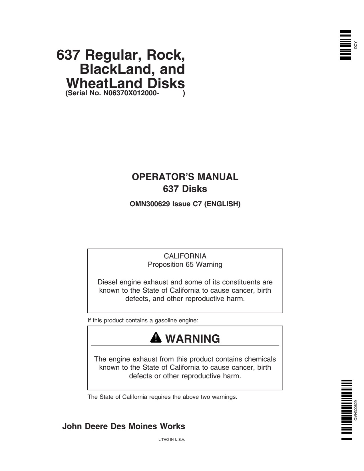 John Deere 637 Wheatland Disk Operator Manual OMN300629 1 John Deere 637 Wheatland Disk Operator Manual OMN300629