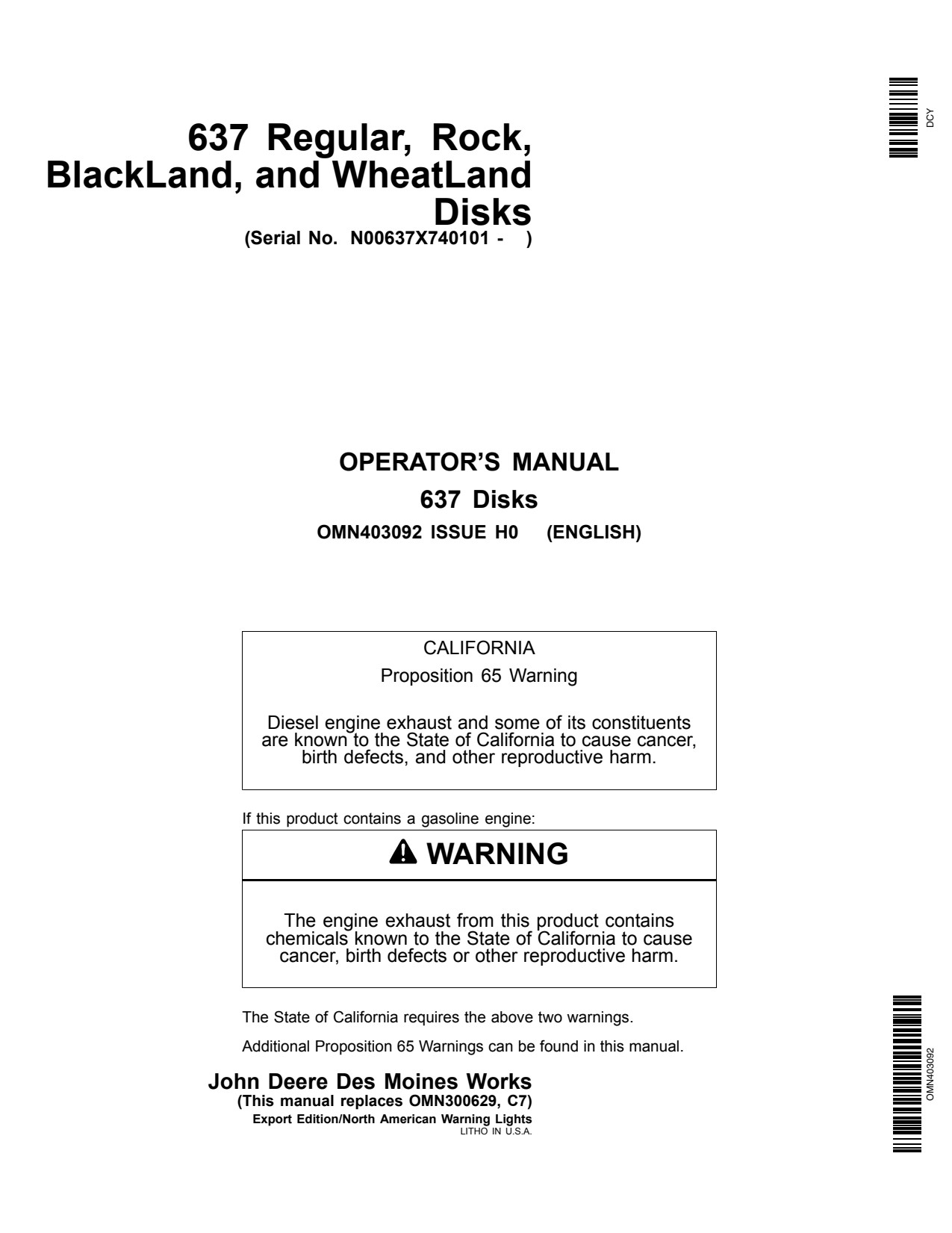 John Deere 637 Wheatland Disk Operator Manual OMN403092 1 John Deere 637 Wheatland Disk Operator Manual OMN403092
