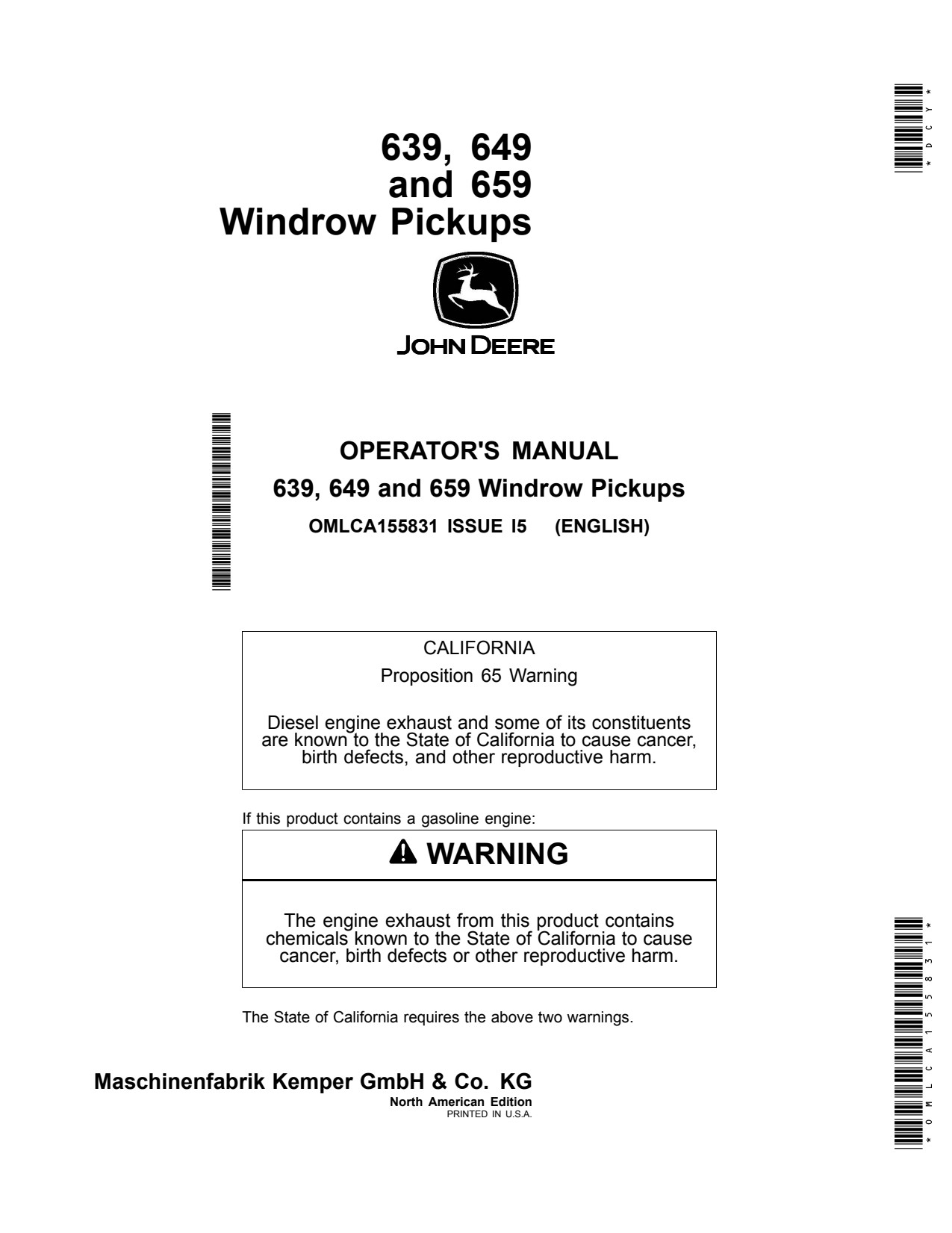 John Deere 639 to 659 Windrow Pickup Operator Manual OMLCA155831 1 John Deere 639 to 659 Windrow Pickup Operator Manual OMLCA155831