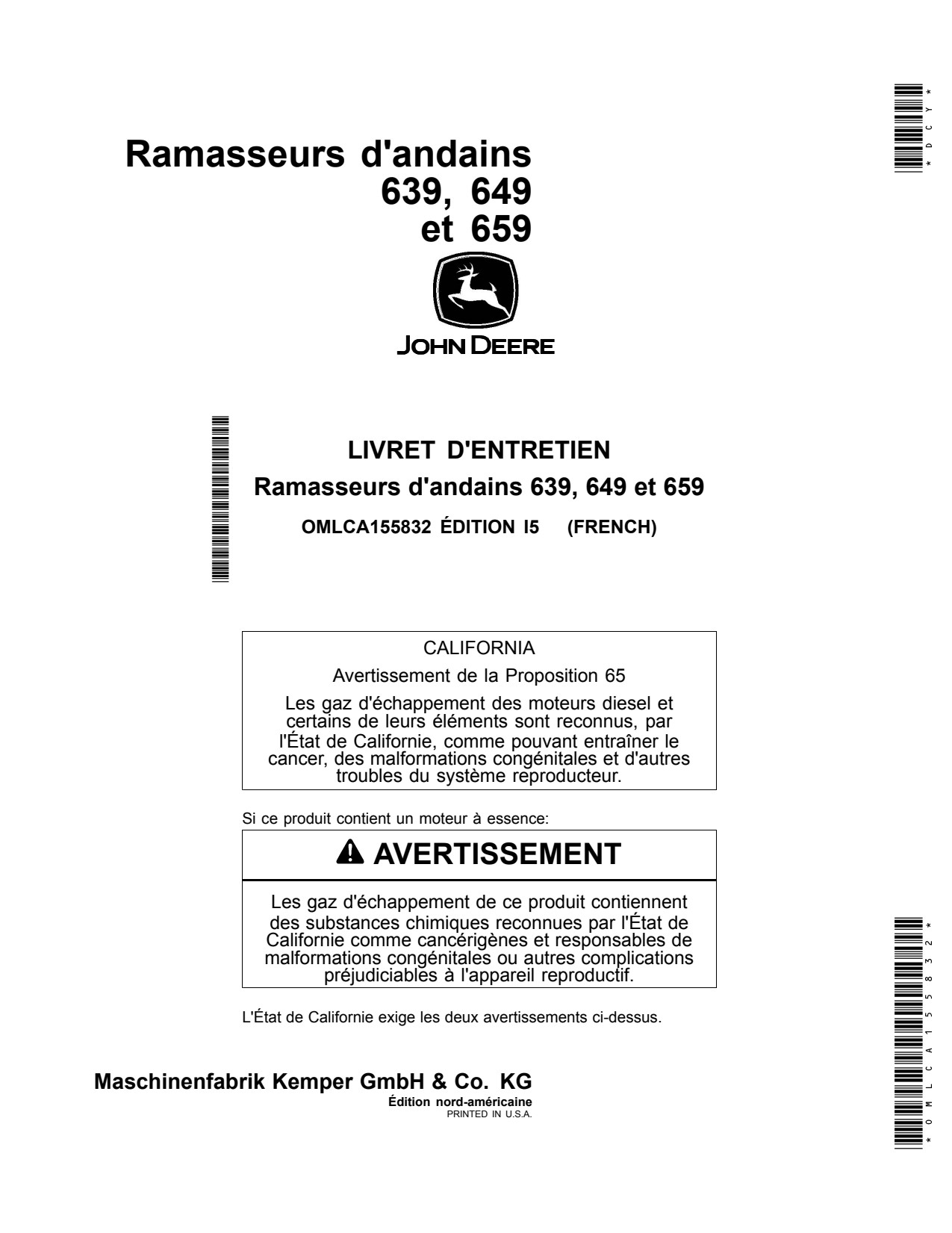 John Deere 639 to 659 Windrow Pickup Operator Manual OMLCA155832 FR 1 John Deere 639 to 659 Windrow Pickup Operator Manual OMLCA155832 FR
