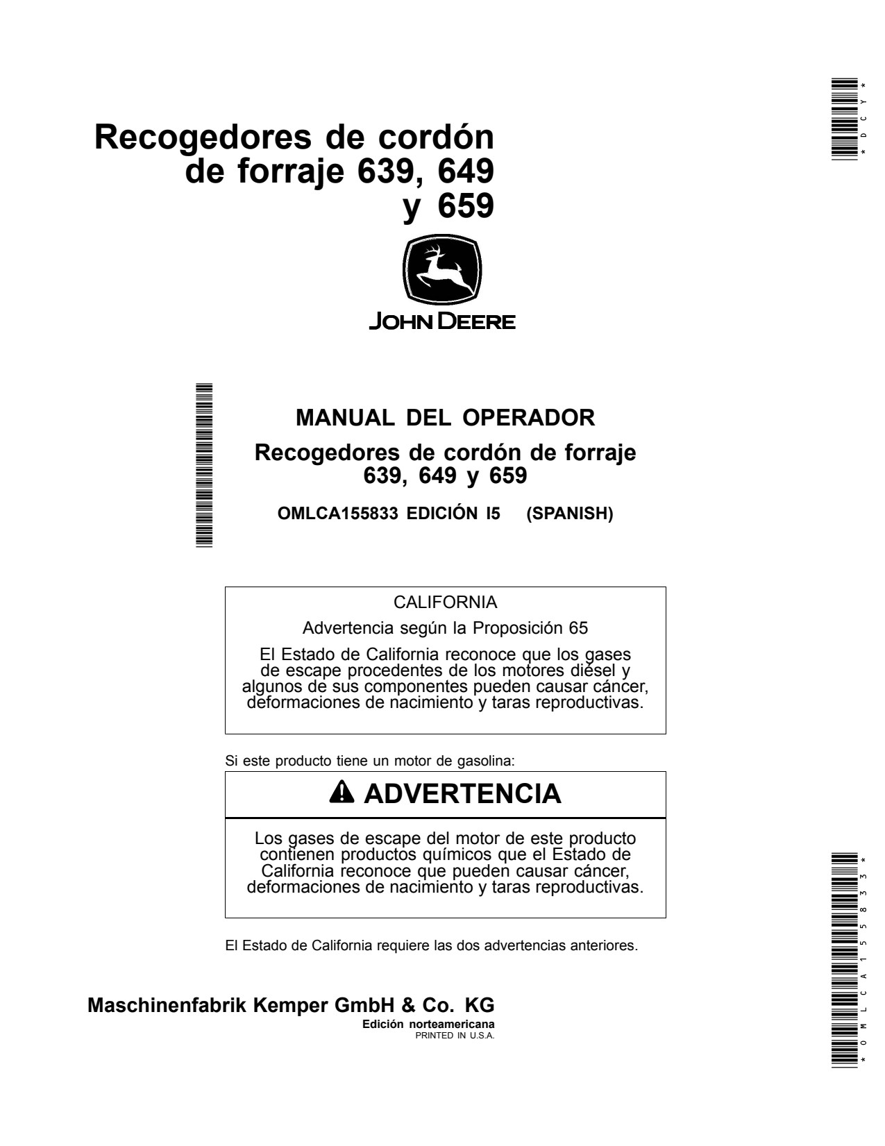 John Deere 639 to 659 Windrow Pickup Operator Manual OMLCA155833 ES 1 John Deere 639 to 659 Windrow Pickup Operator Manual OMLCA155833 ES