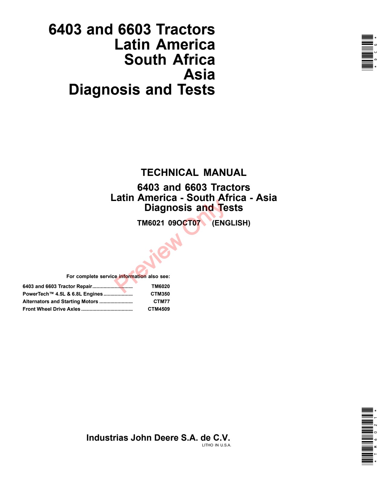 John Deere 6403 6603 Tractor Diagnostic Technical Manual TM6021 1 John Deere 6403 6603 Tractor Diagnostic Technical Manual TM6021