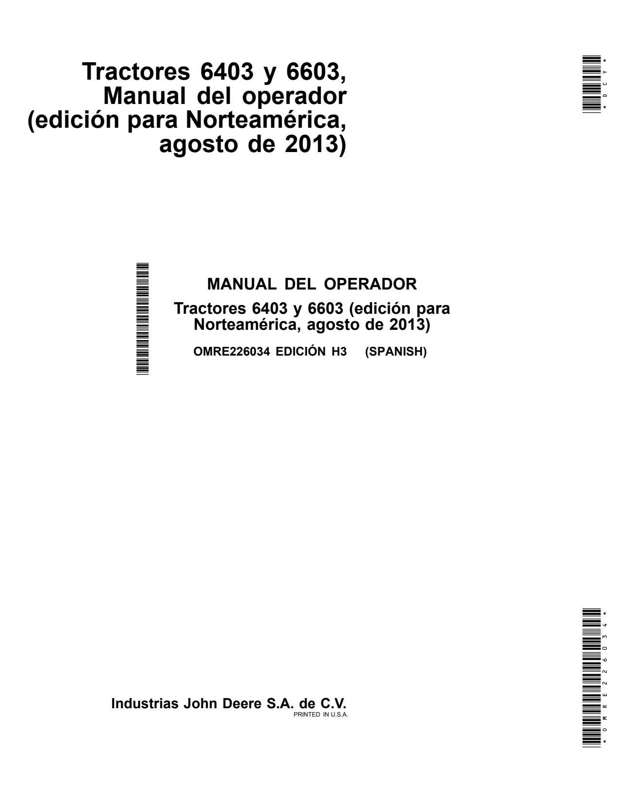 John Deere 6403 6603 Tractor Operator Manual OMRE226034 ES 1 John Deere 6403 6603 Tractor Operator Manual OMRE226034 ES