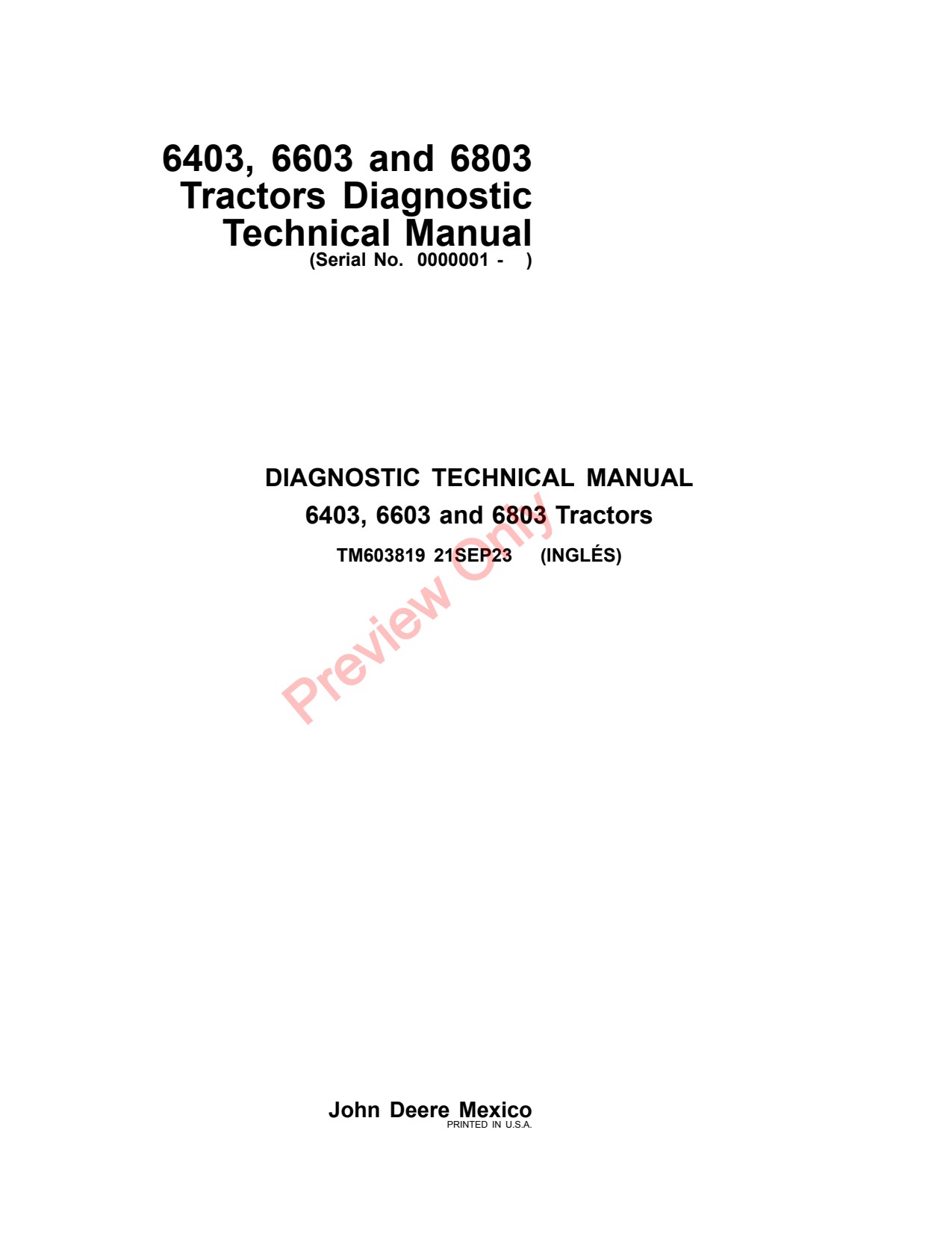 John Deere 6403 to 6803 P0 Tractor Diagnostic Technical Manual TM603819 1 John Deere 6403 to 6803 P0 Tractor Diagnostic Technical Manual TM603819