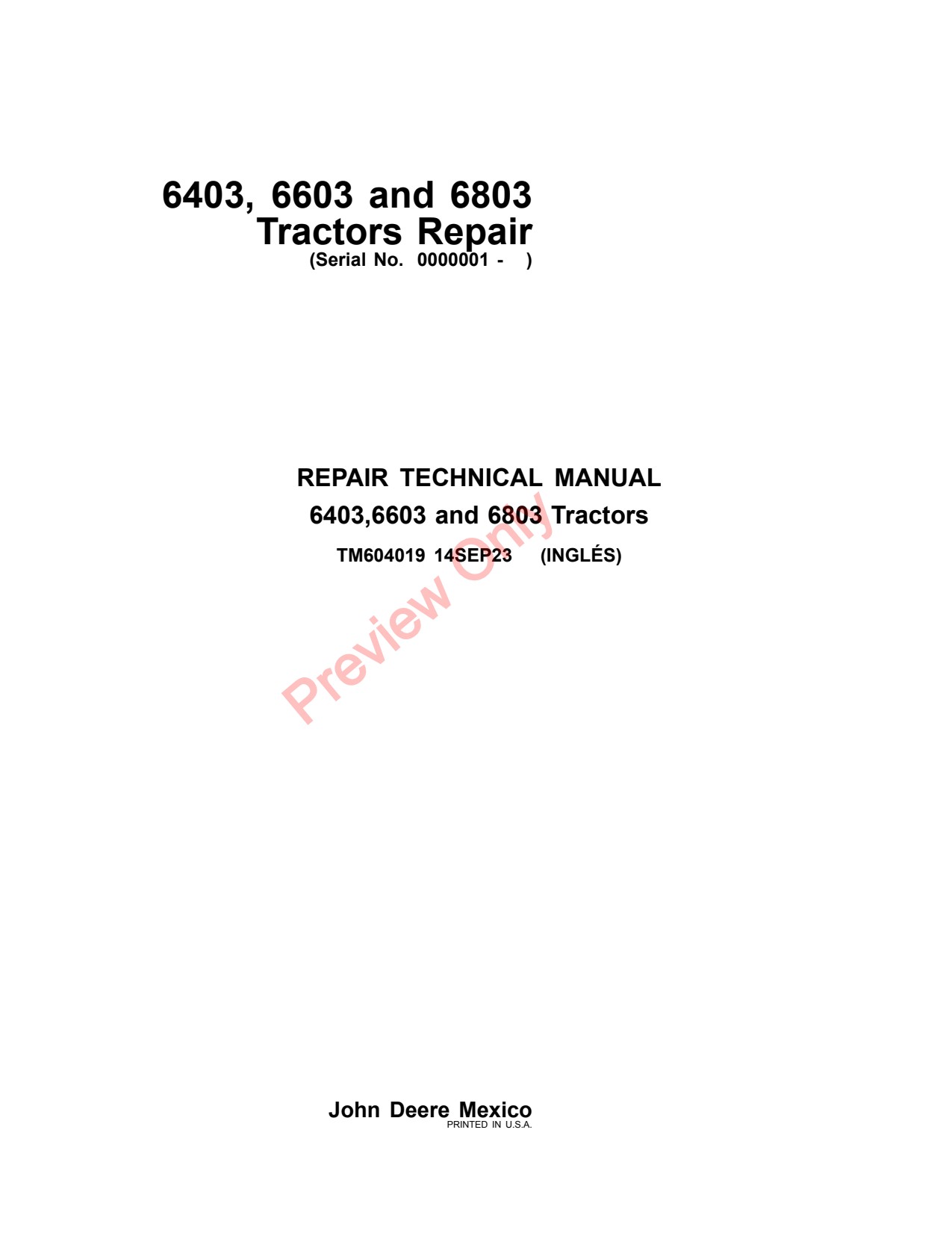 John Deere 6403 to 6803 P0 Tractor Repair Technical Manual TM604019 1 John Deere 6403 to 6803 P0 Tractor Repair Technical Manual TM604019