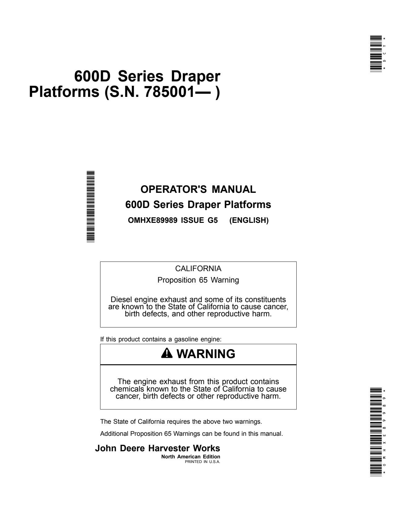 John Deere 640D 625D 635D 630D 600D Header Platform Operator Manual OMHXE89989 1 John Deere 640D 625D 635D 630D 600D Header Platform Operator Manual OMHXE89989