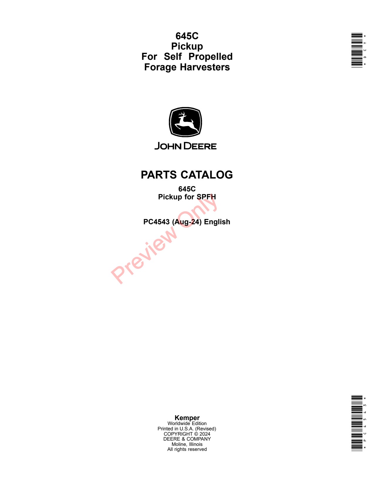 John Deere 645C Self Propelled Forage Harvester Parts Catalog PC4543 1 John Deere 645C Self Propelled Forage Harvester Parts Catalog PC4543