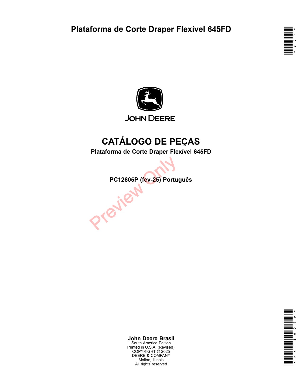 John Deere 645FD Flex Draper Header Platform Parts Catalog PC12605P PT 1 John Deere 645FD Flex Draper Header Platform Parts Catalog PC12605P PT