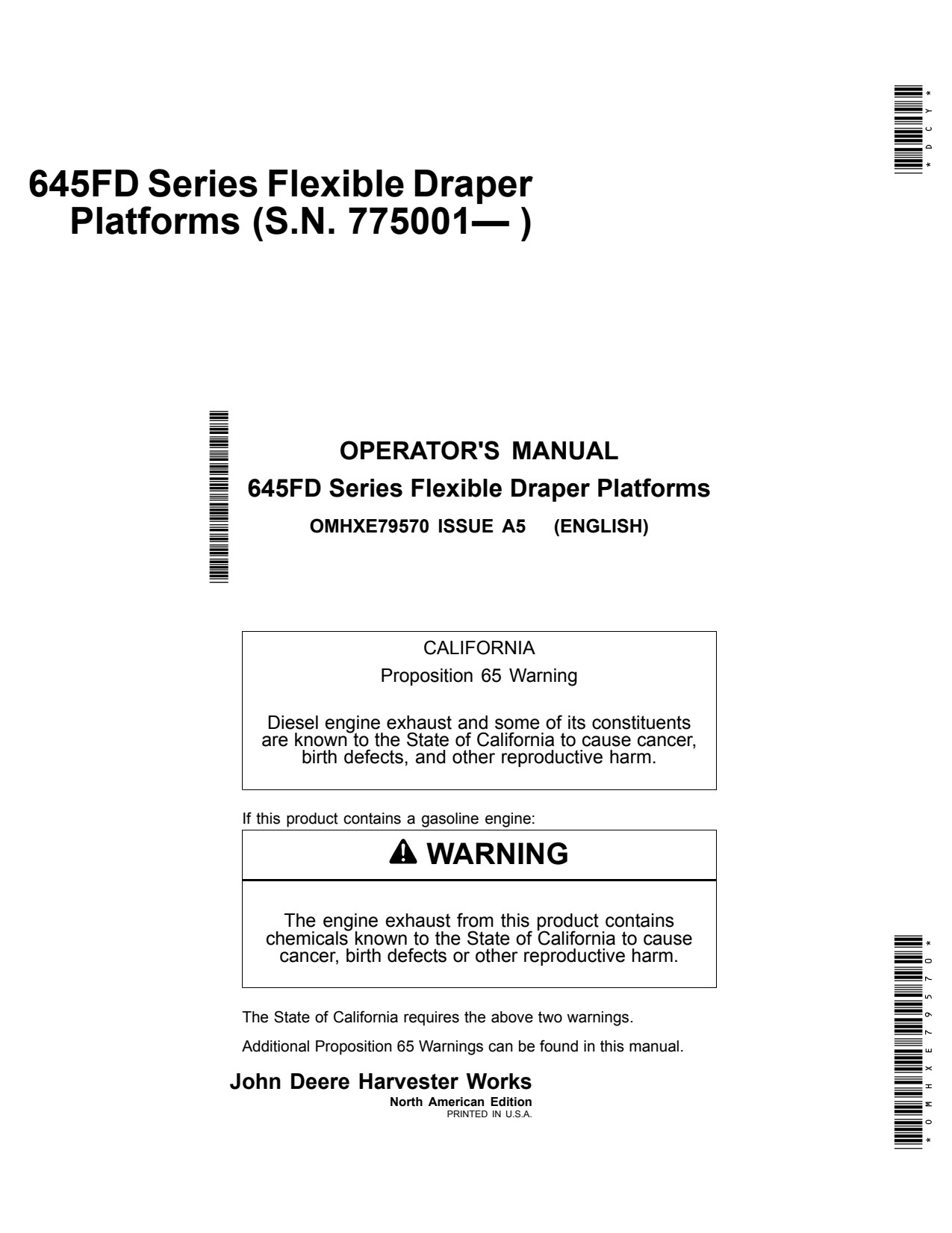 John Deere 645FD Flexible Header Platform Operator Manual OMHXE79570 1 John Deere 645FD Flexible Header Platform Operator Manual OMHXE79570