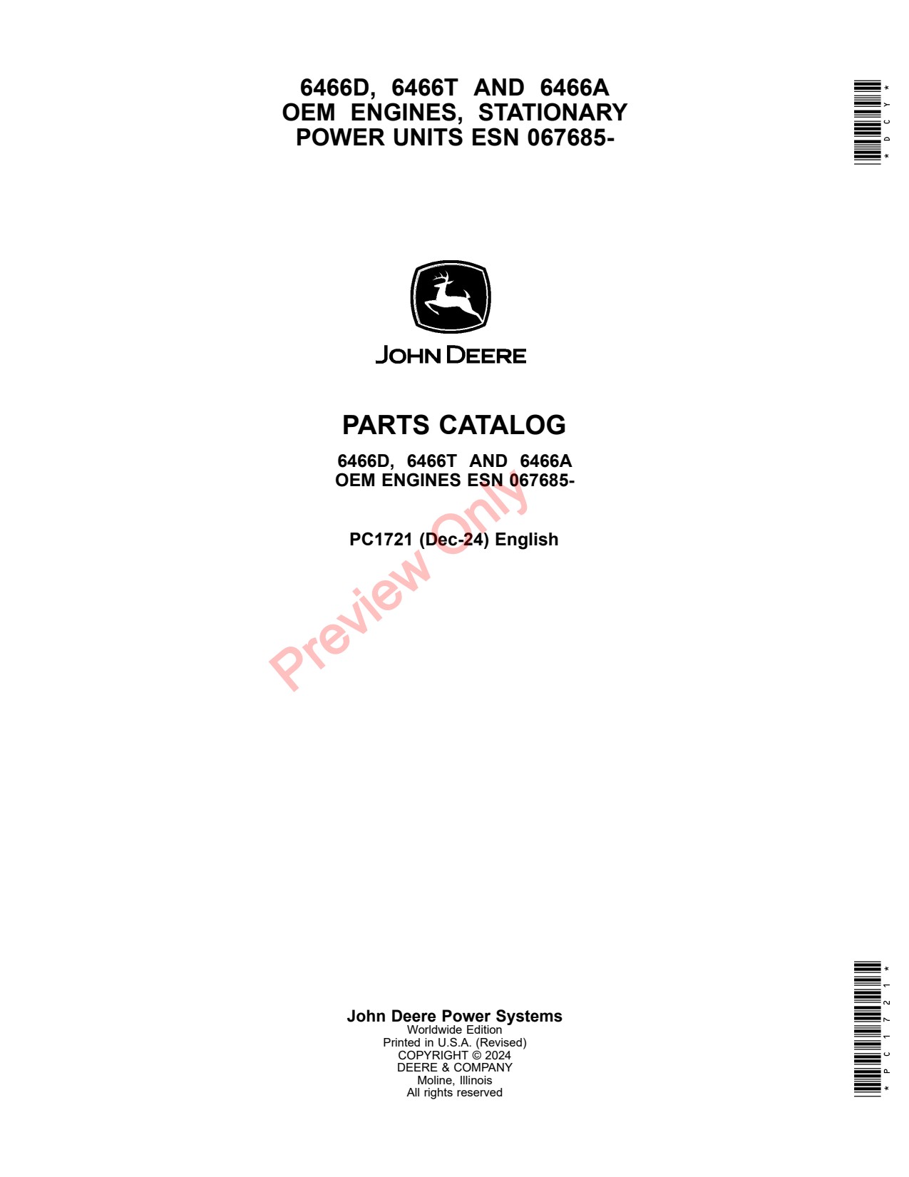 John Deere 6466D 6466T 6466A OEM Engine Parts Catalog PC1721 1 John Deere 6466D 6466T 6466A OEM Engine Parts Catalog PC1721