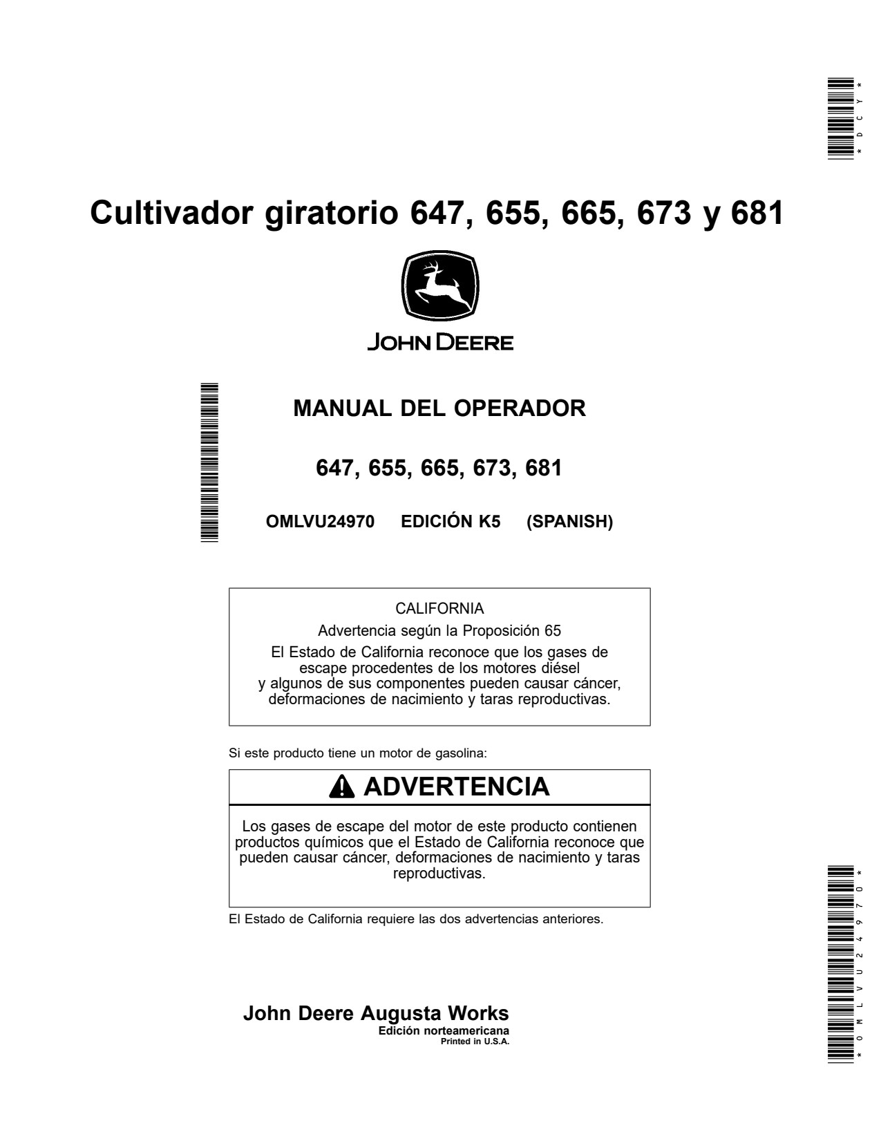 John Deere 647 655 665 to 681 Rotary Tiller Operator Manual OMLVU24970 ES 1 John Deere 647 655 665 to 681 Rotary Tiller Operator Manual OMLVU24970 ES