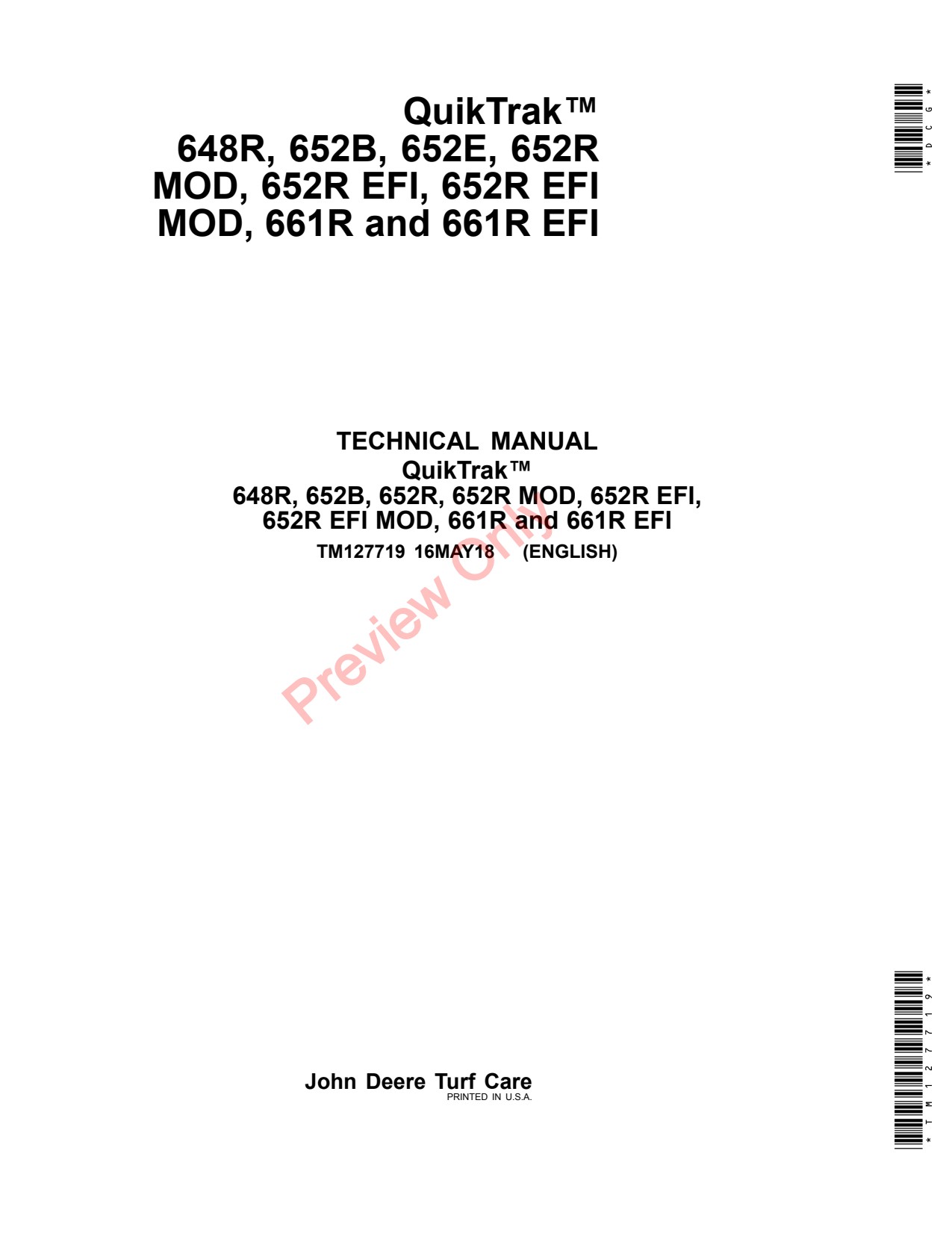 John Deere 648R 652B 652E 652R MOD EFI 661R Stand-on Mower Technical Manual TM127719 1 John Deere 648R 652B 652E 652R MOD EFI 661R Stand-on Mower Technical Manual TM127719